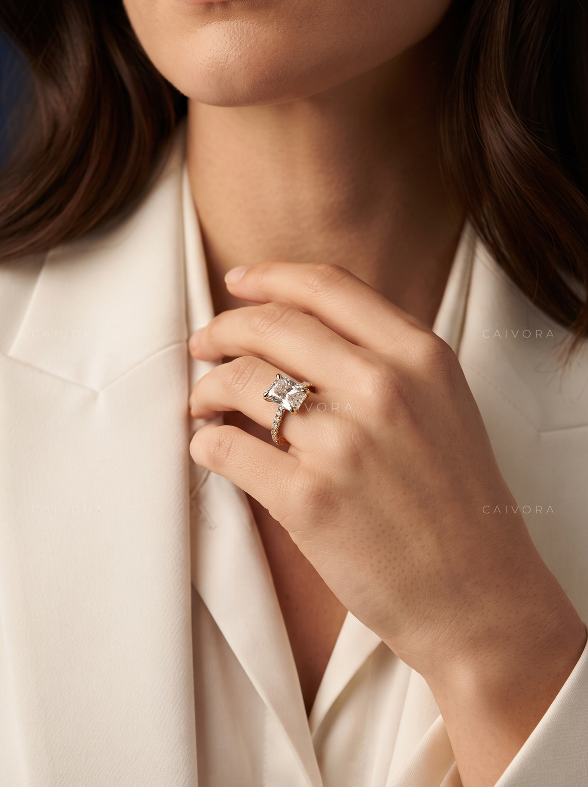 Cushion Cut Diamond Engagement Ring with Elegant Side Stones