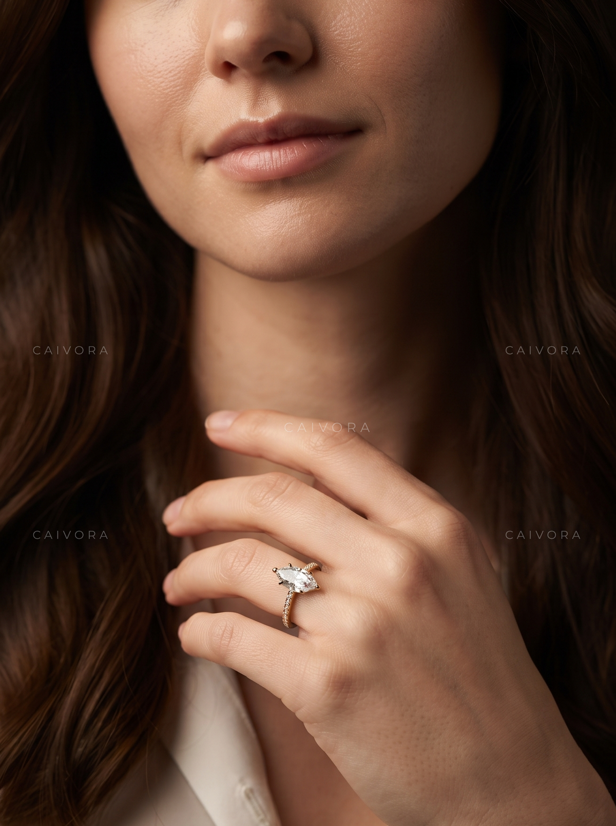 Modern Twist Band Engagement Ring with Hexagon Cut Center Diamond