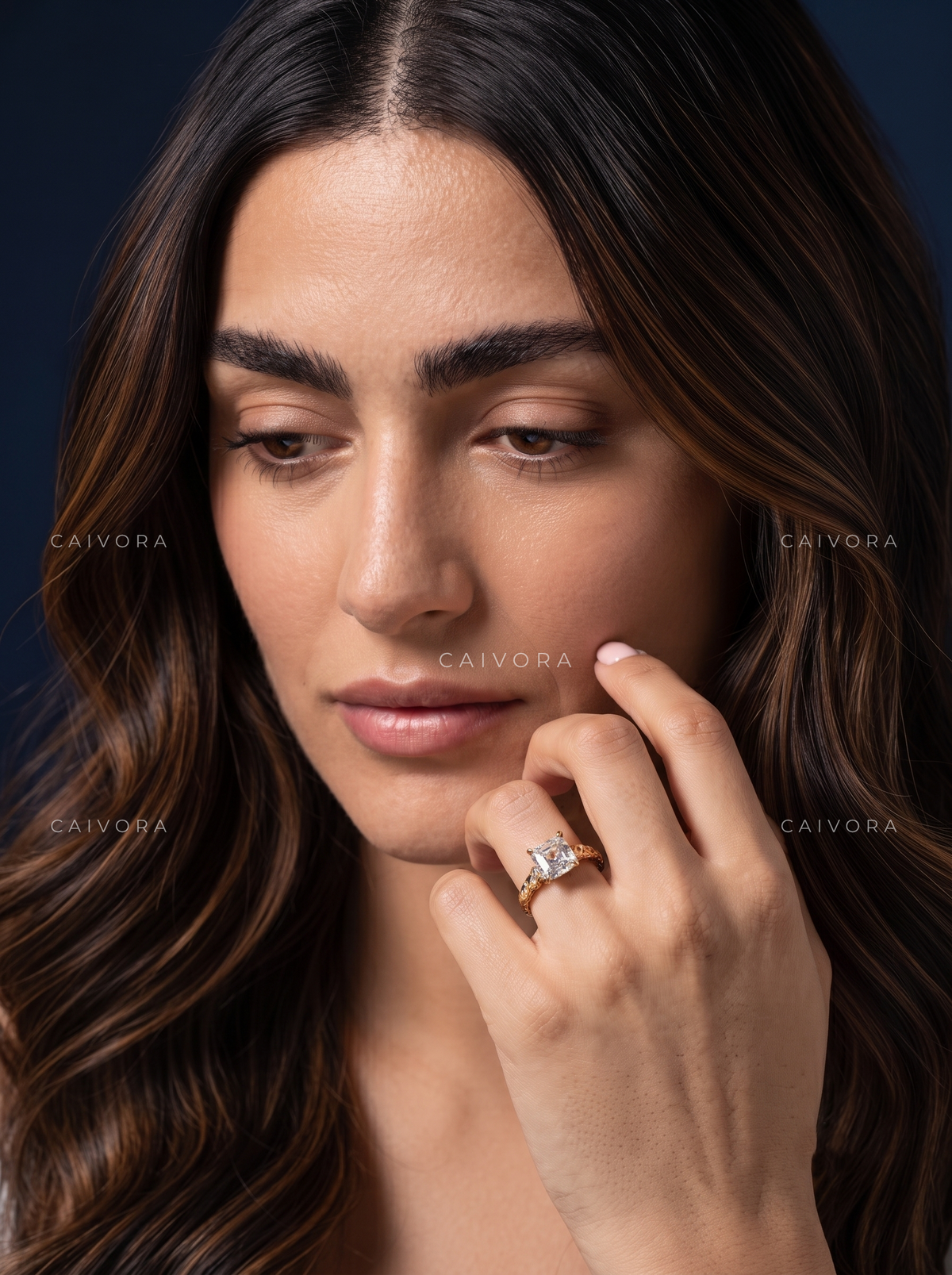 Asscher Cut Floral Detail Vintage Engagement Ring