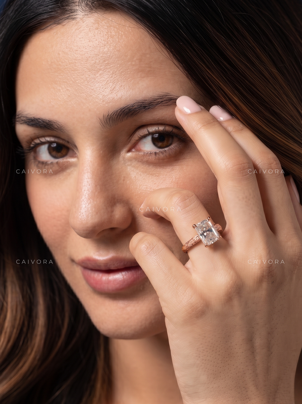 Radiant Cut Engraved Floral Solitaire Engagement Ring