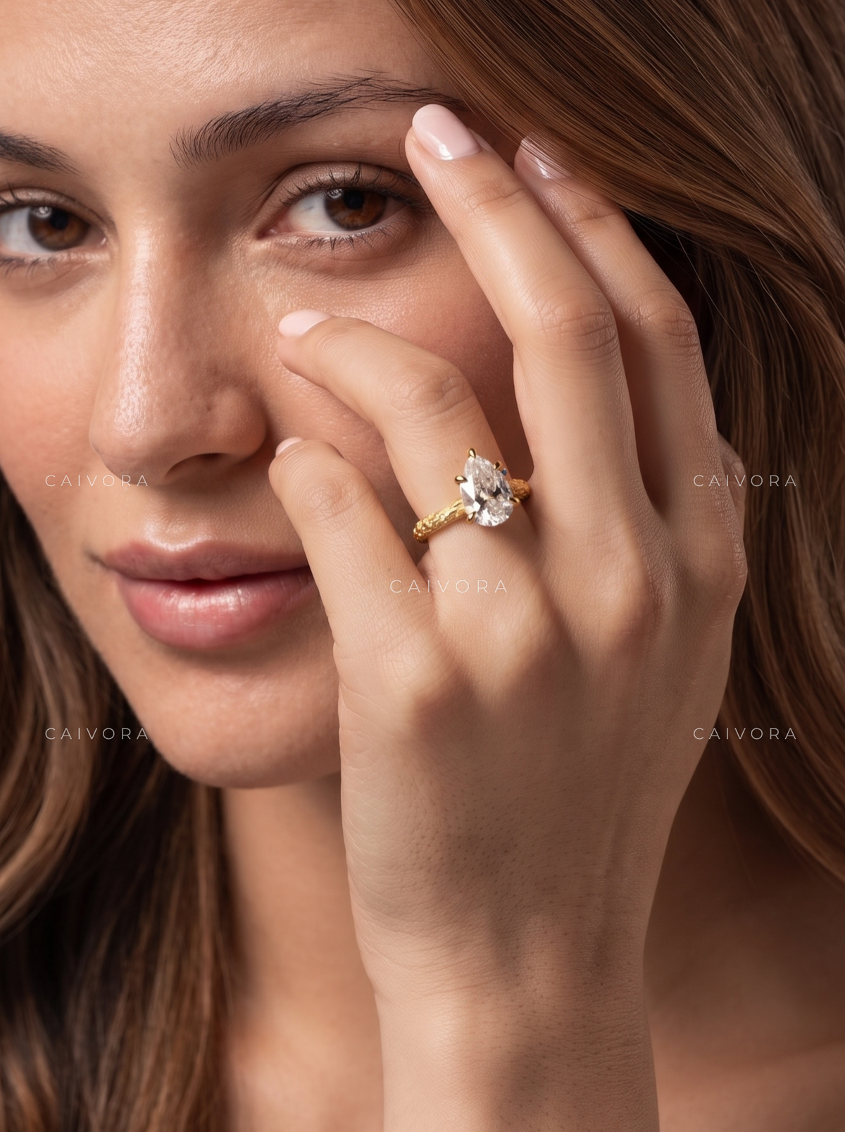Pear Cut Vintage Floral Engraved Solitaire Engagement Ring