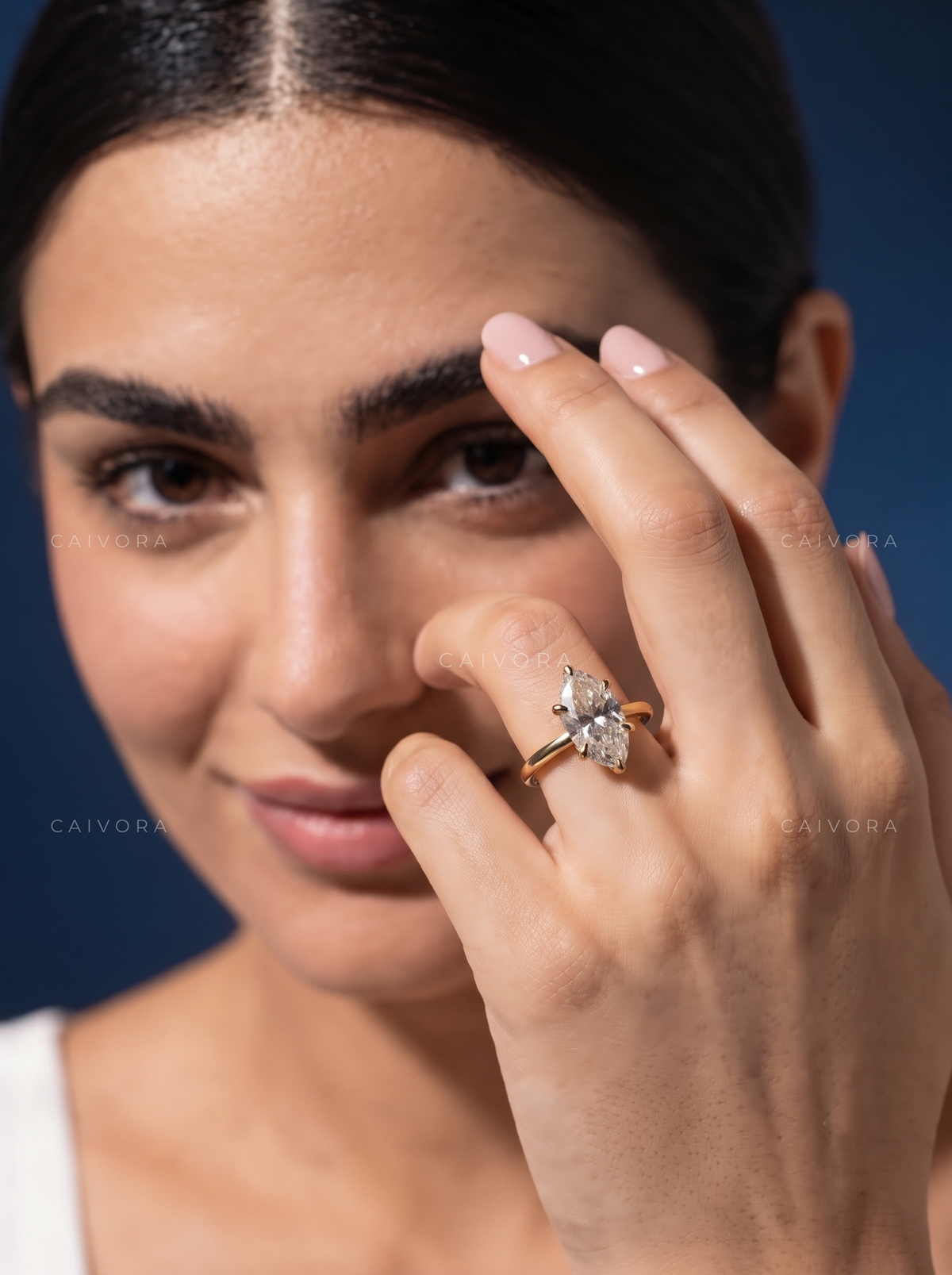 Moval Cut Hidden Halo Pavé Tulip Engagement Ring