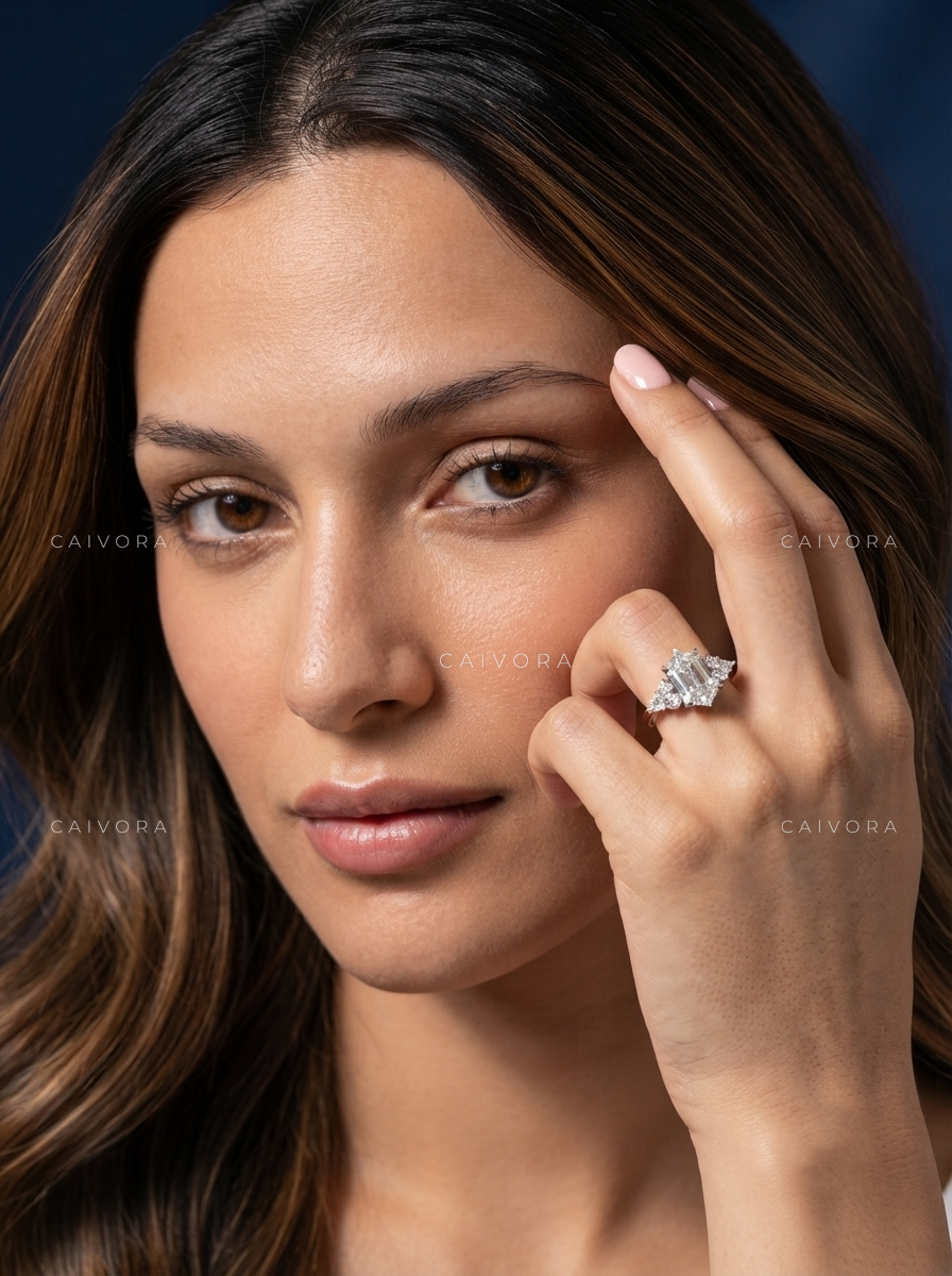 Modern Artisan Engagement Ring with a Hexagon Cut Center Diamond