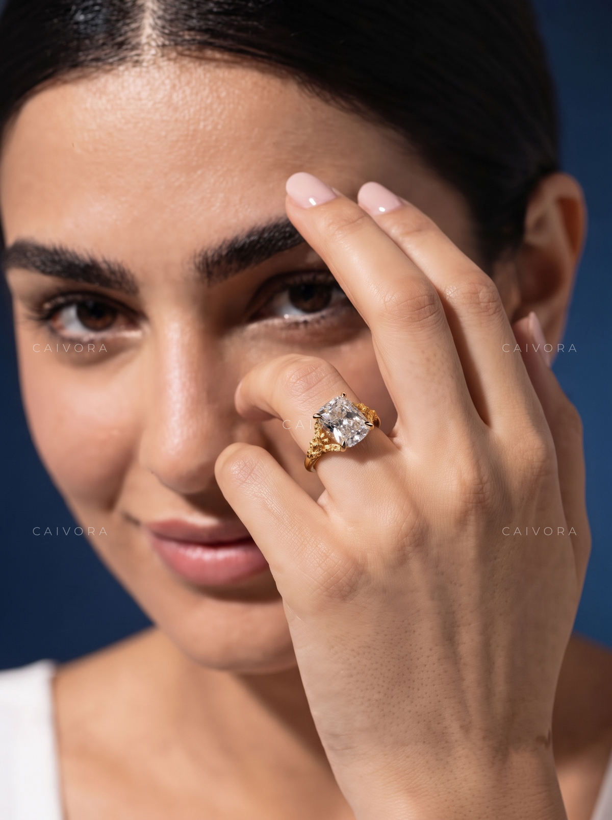 Valleria Sculpted Engagement Ring with an Elongated Cushion Diamond