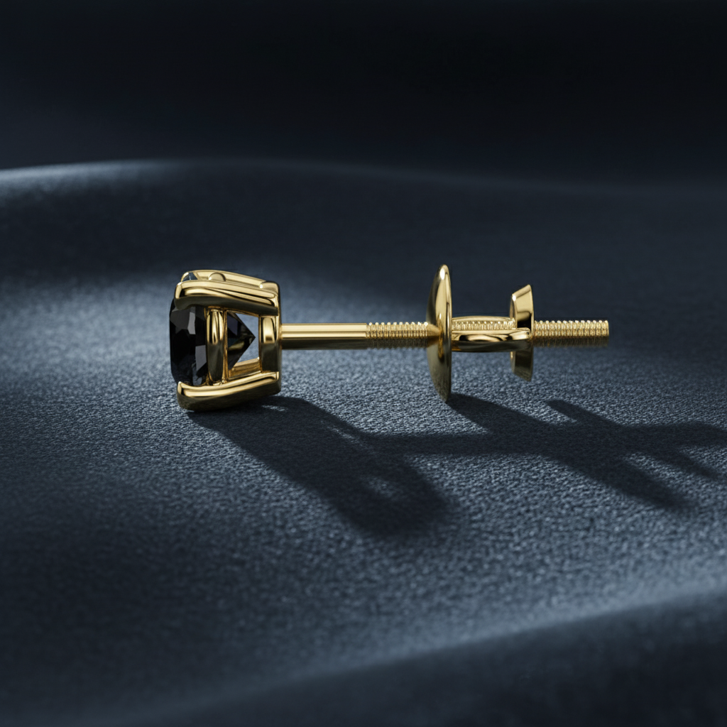 Modern Black Diamond Single Stud Earring
