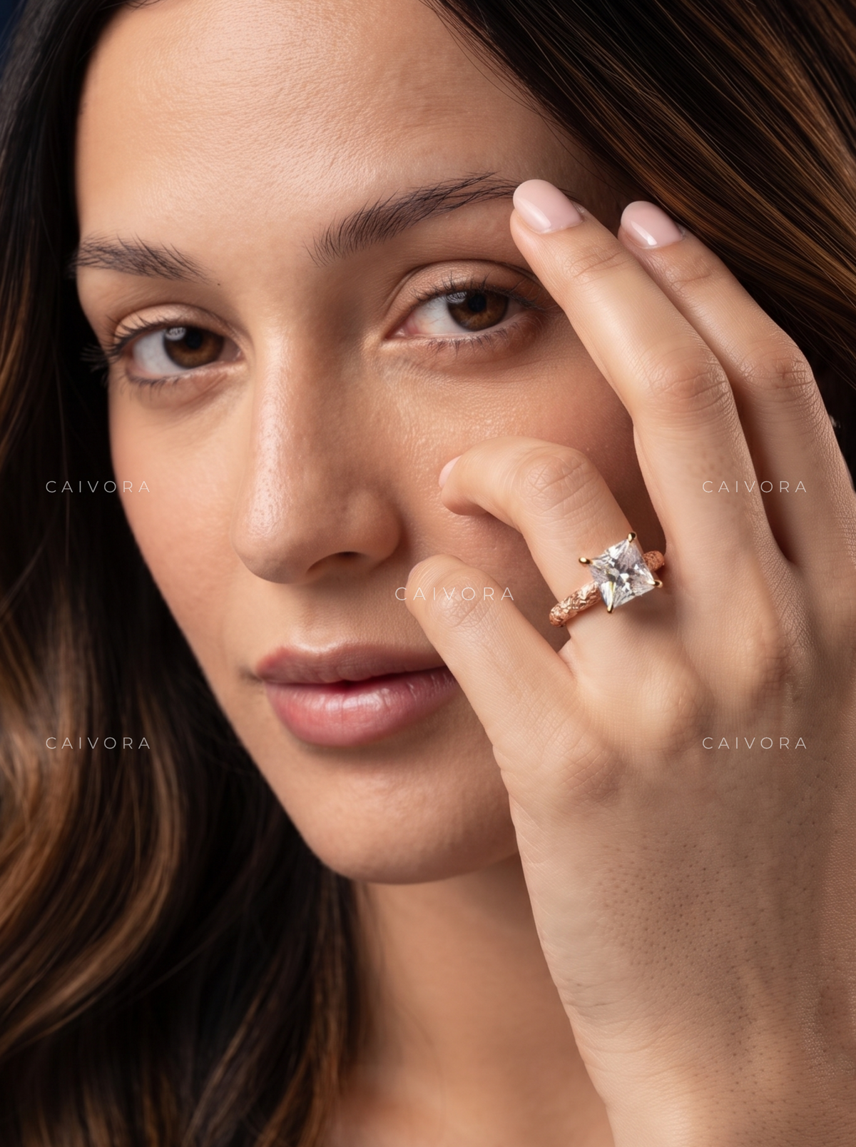 Princess Cut Floral Engraved Solitaire Engagement Ring