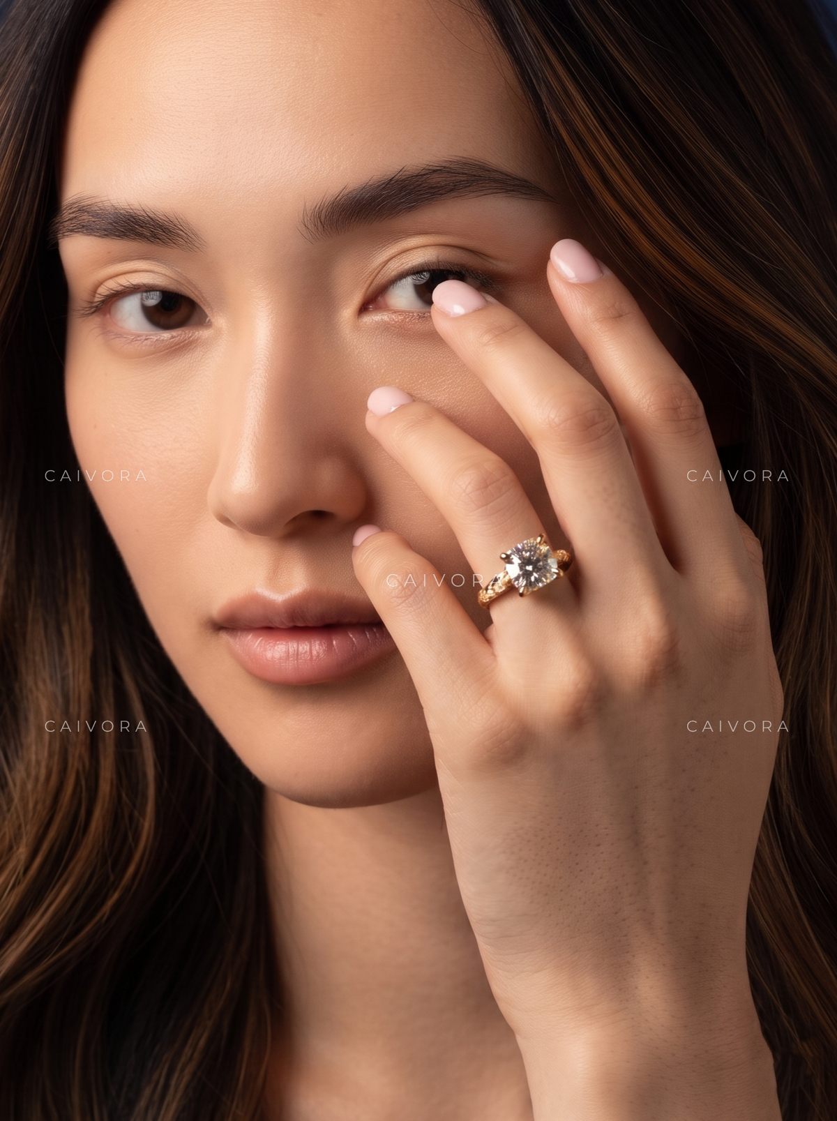 Cushion Cut Floral Motif Solitaire Engagement Ring