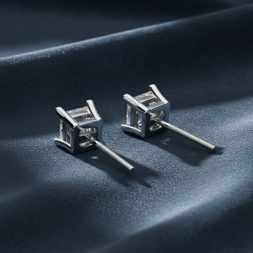 Modern Princess Cut Diamond Stud Earrings