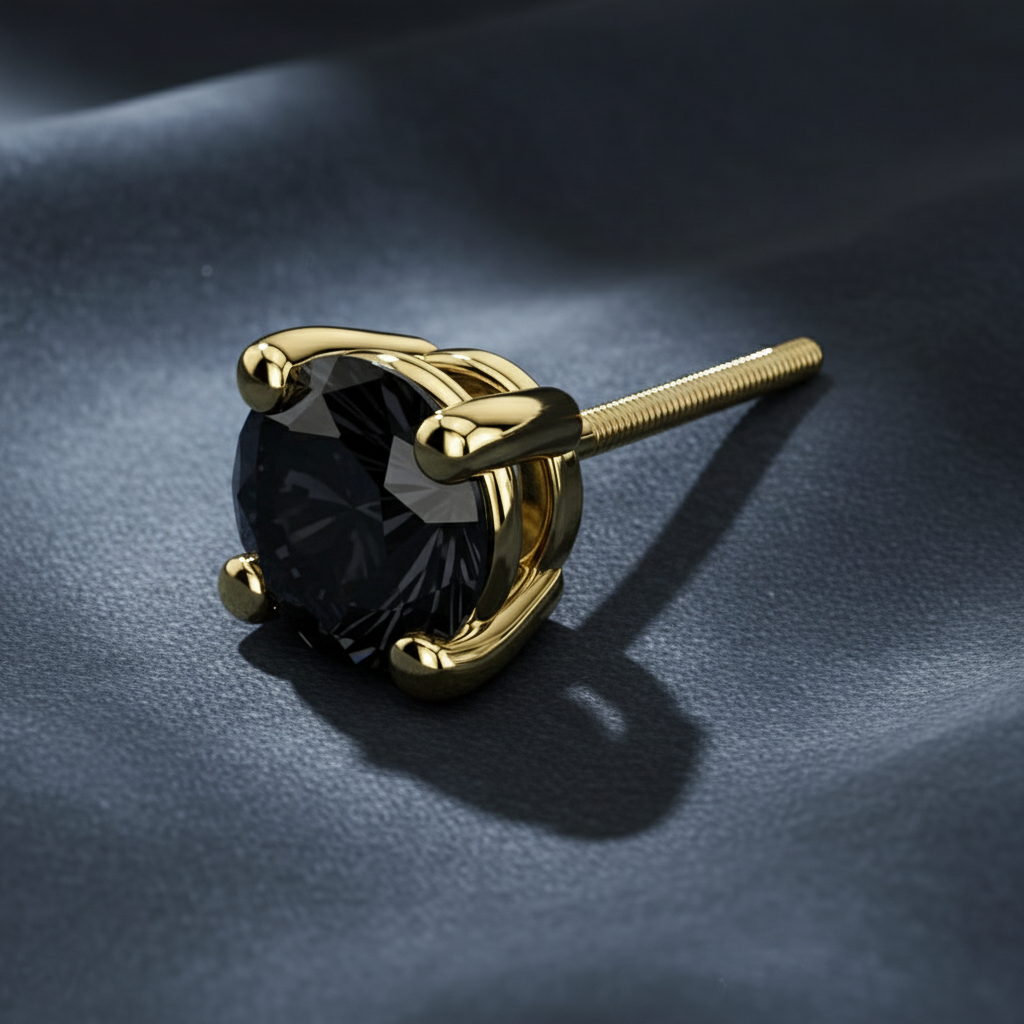 Modern Black Diamond Single Stud Earring