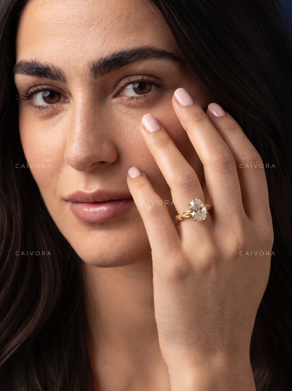 Moval Cut Artisanal Floral Solitaire Engagement Ring