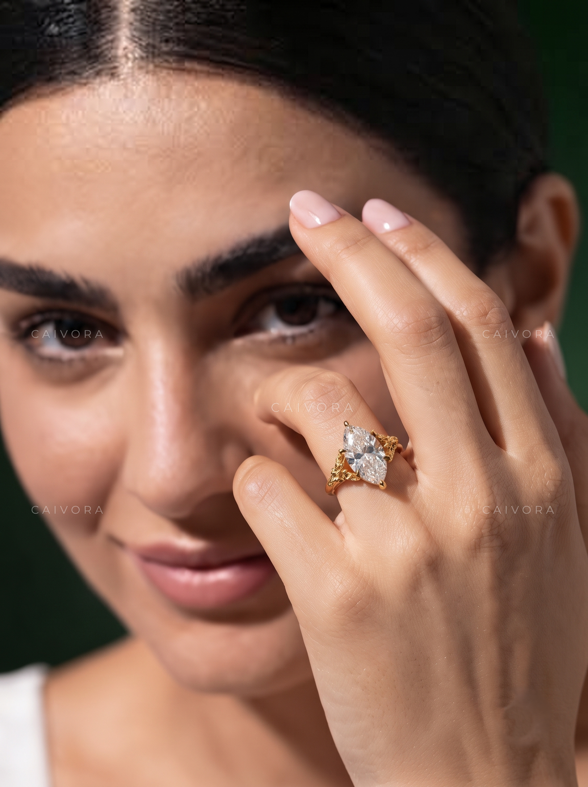 Elara Contour Engagement Ring with Marquise Diamond