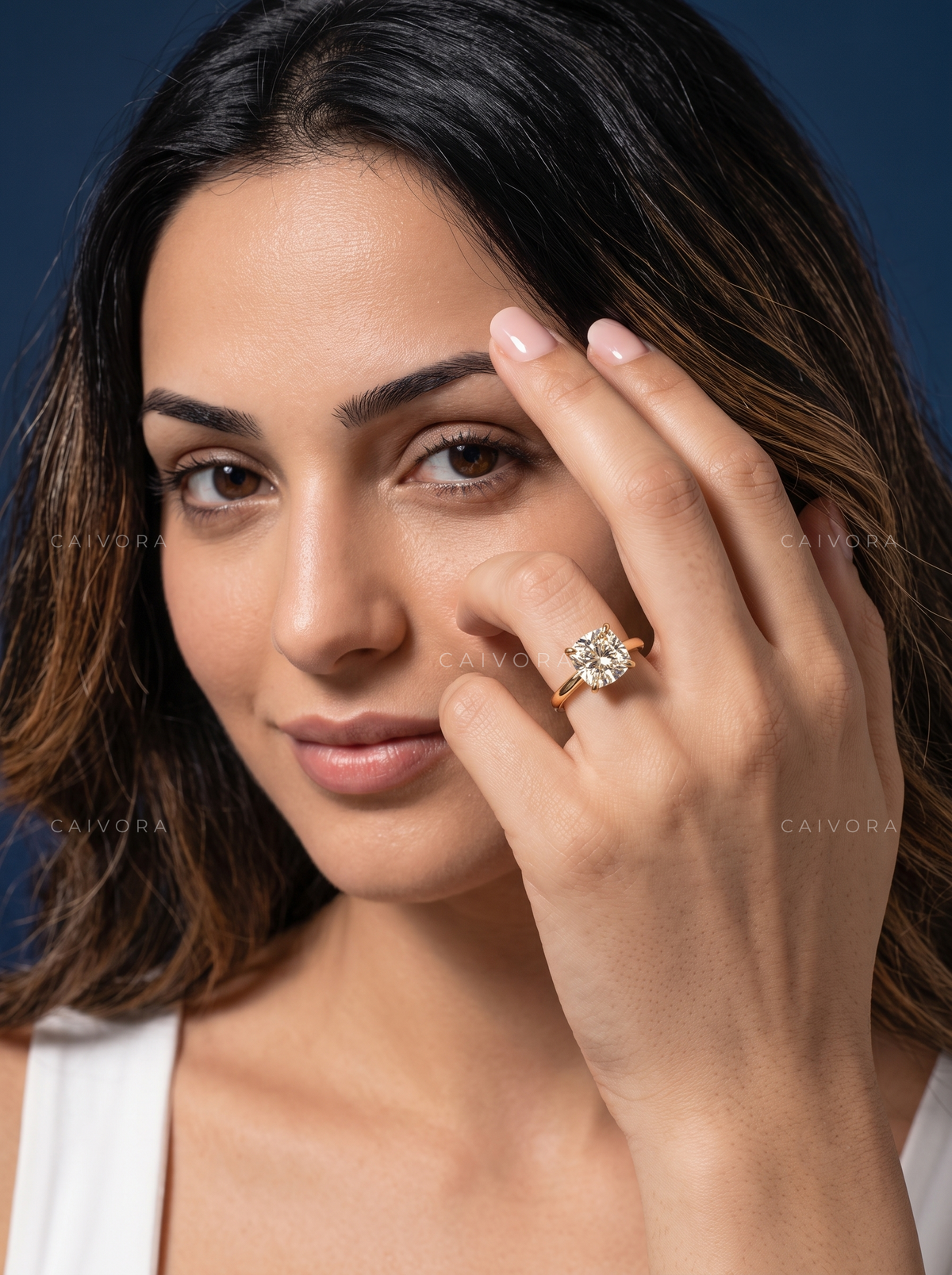 Cushion Cut Hidden Halo Pavé Tulip Engagement Ring