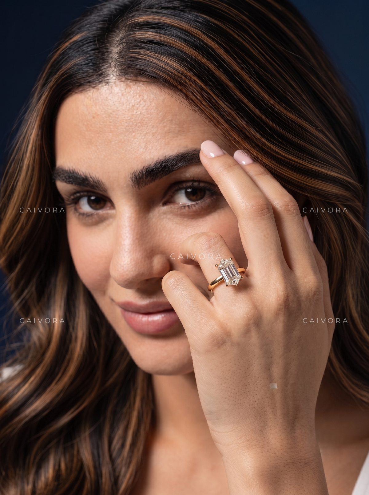 Elongated Step Cut Hexagon Four Prong Solitaire Engagement Ring