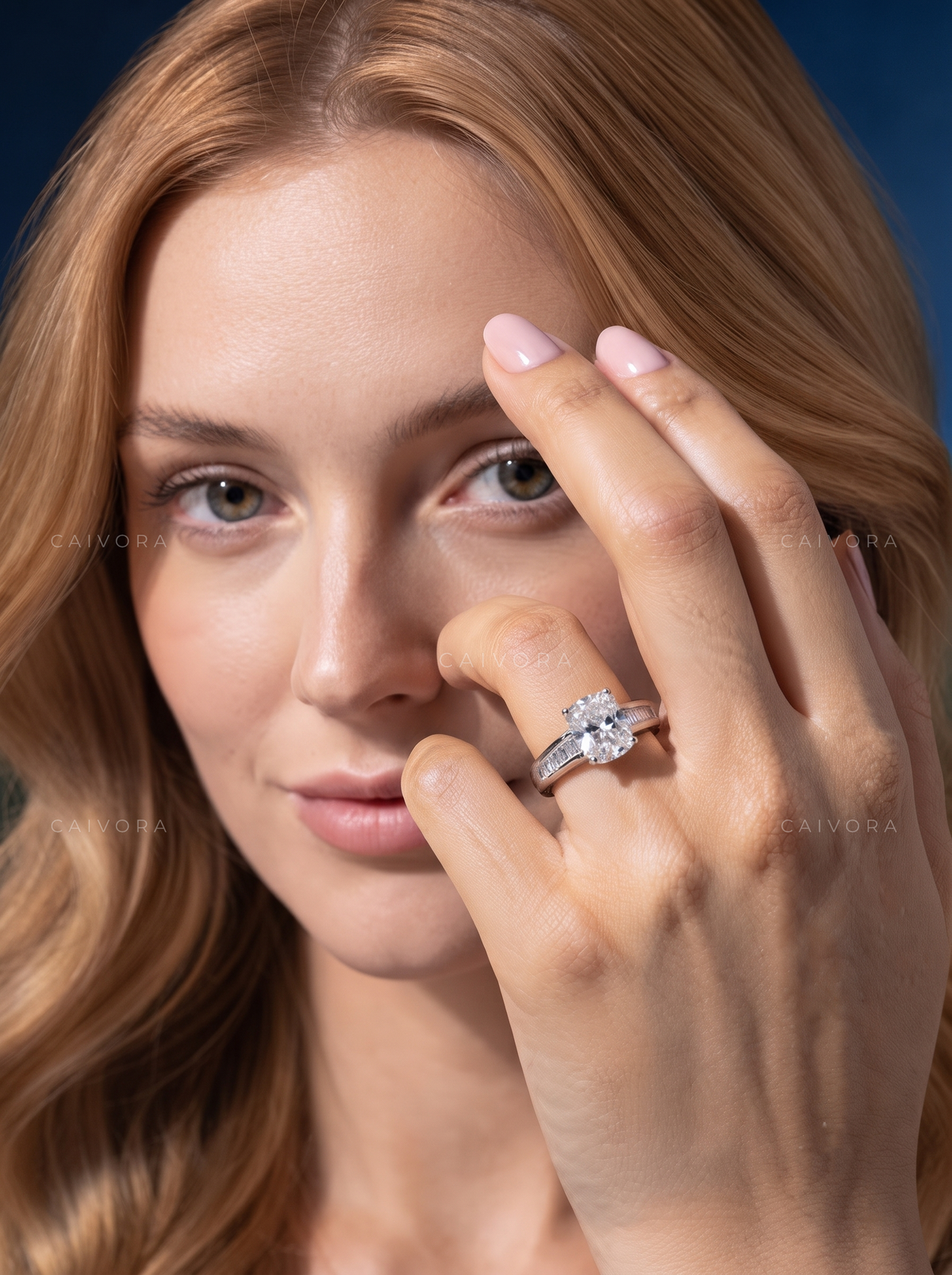 Cushion Cut Channel Setting Engagement Ring with Baguette Accents