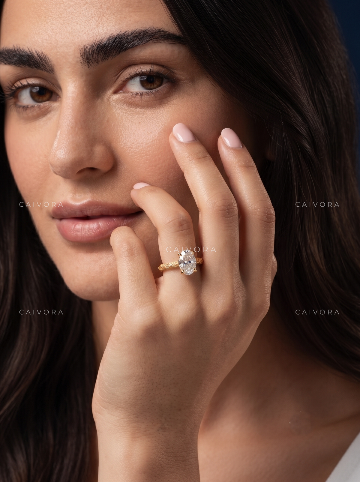 Oval Cut Hand Engraved Floral Solitaire Engagement Ring