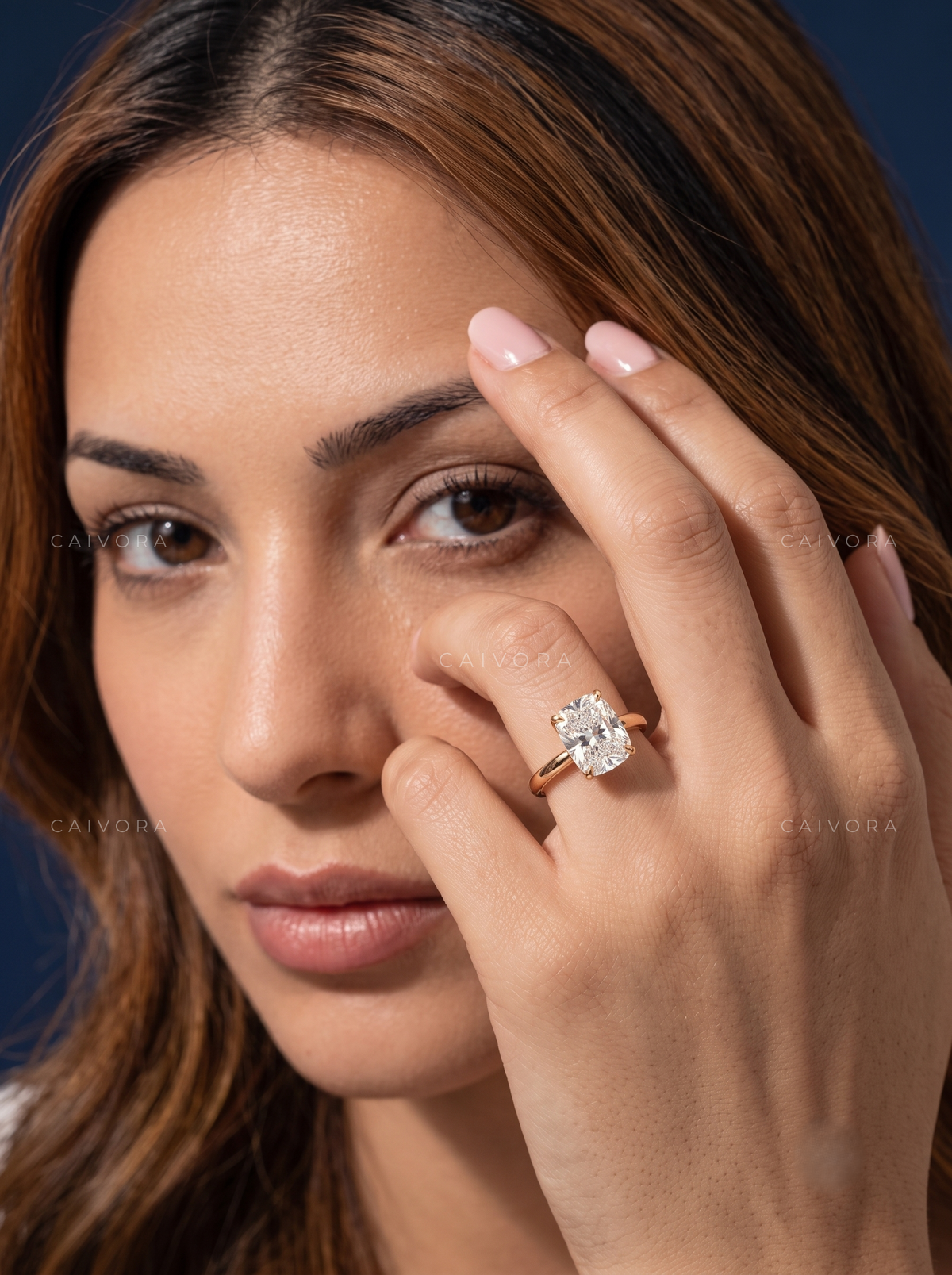 Elongated Cushion Cut Hidden Halo Pavé Tulip Engagement Ring