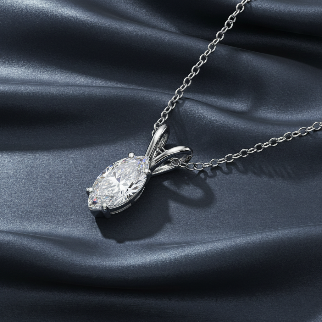 Gorgeous Marquise Cut Lab Diamond Solitaire Necklace
