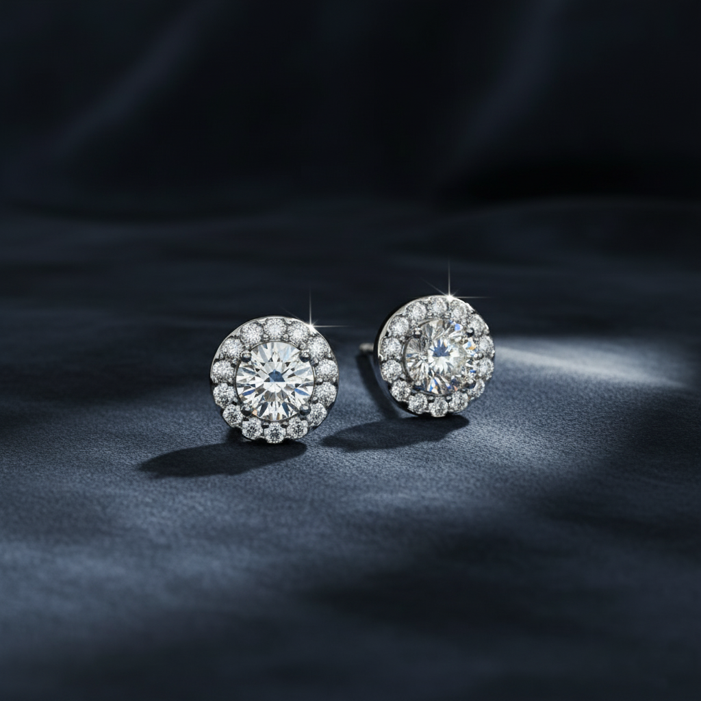 Divine Halo Diamond Stud Earrings