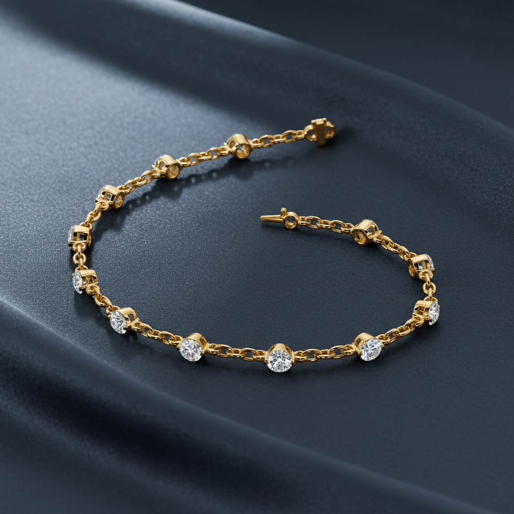 Modern Alternating Diamond and Gold Bracelet