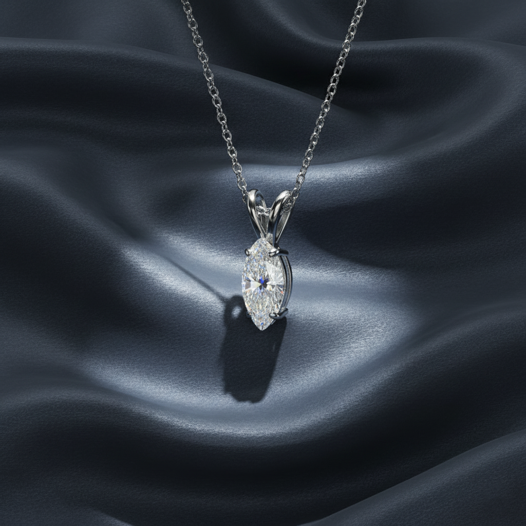 Gorgeous Marquise Cut Lab Diamond Solitaire Necklace