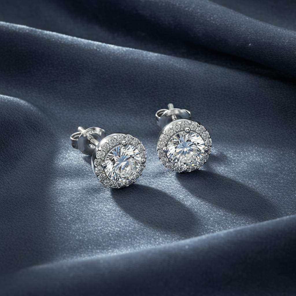 Divine Halo Diamond Stud Earrings