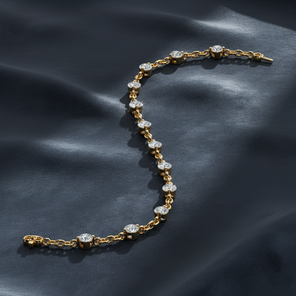 Modern Alternating Diamond and Gold Bracelet