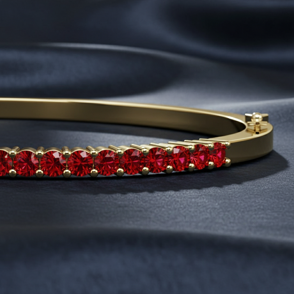 Rich Crimson Ruby Gemstone Bangle Bracelet