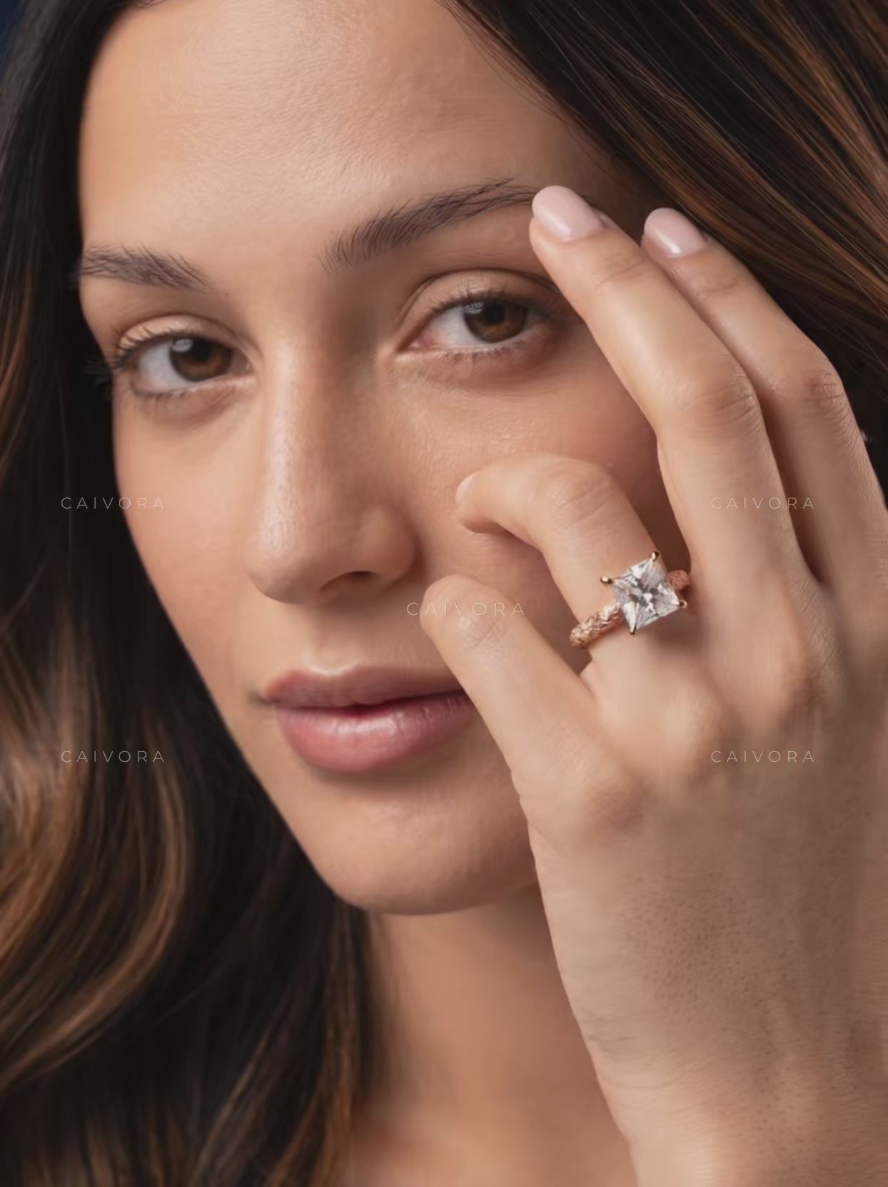 Princess Cut Floral Engraved Solitaire Engagement Ring