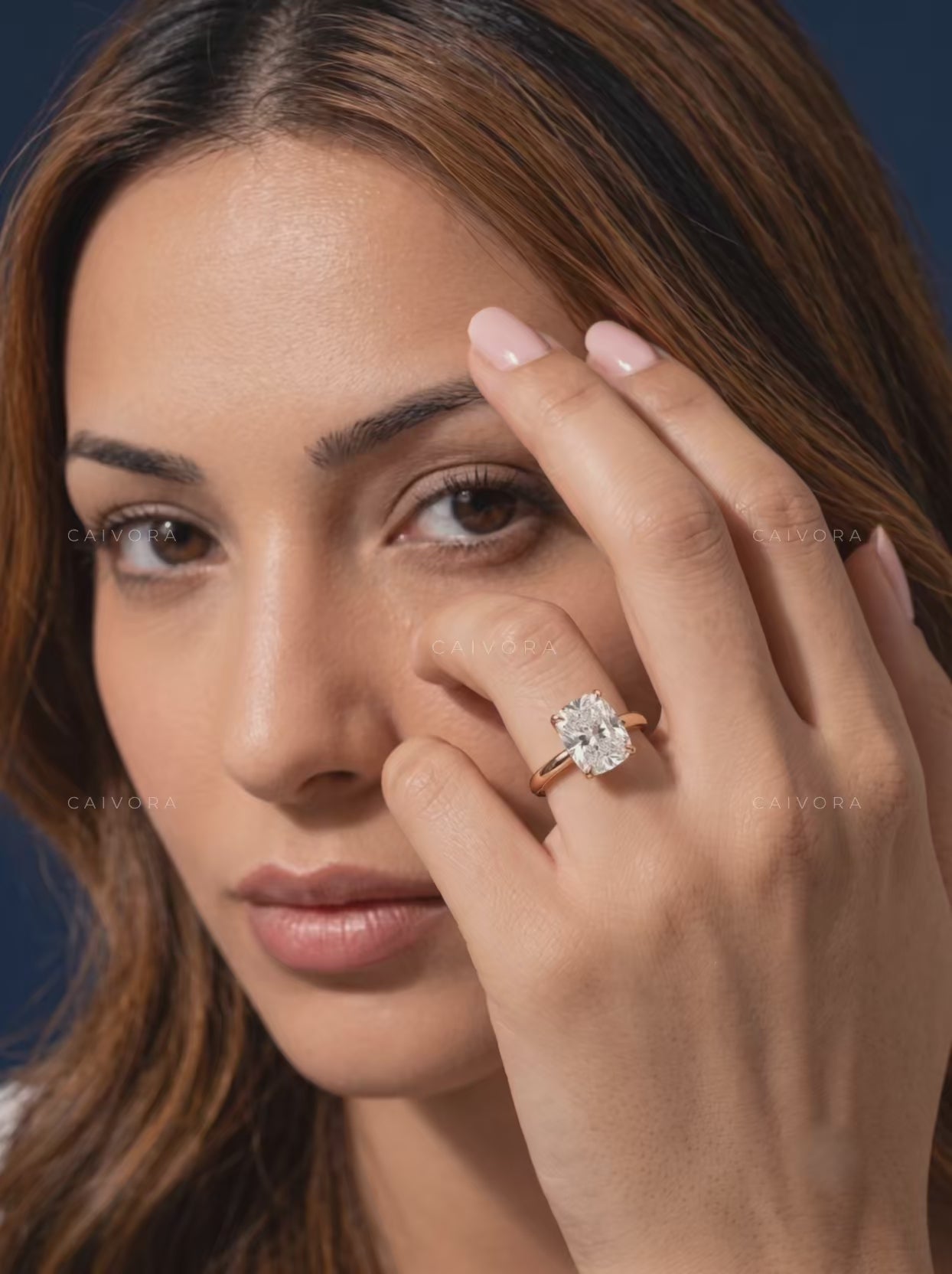 Elongated Cushion Cut Hidden Halo Pavé Tulip Engagement Ring