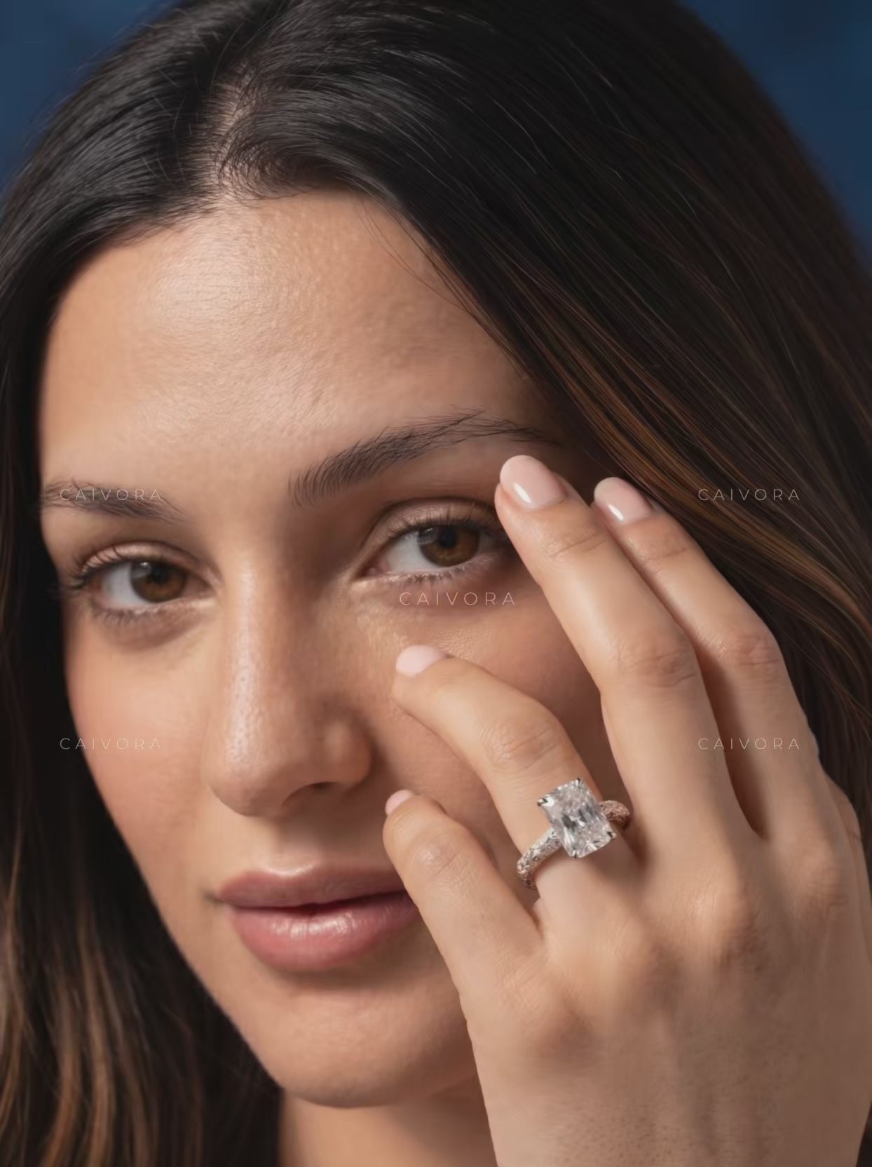 Elongated Cushion Cut Floral Solitaire Engagement Ring