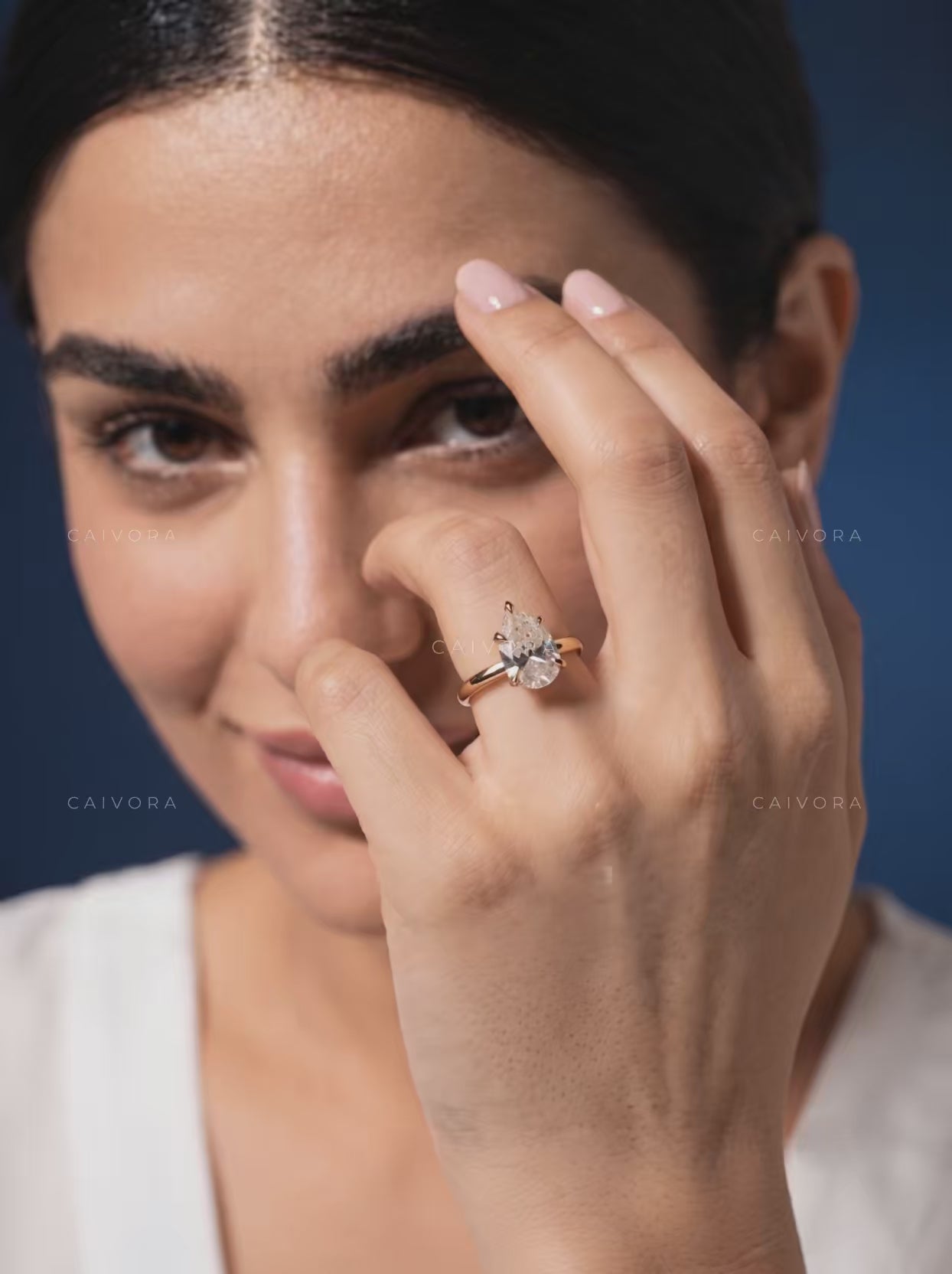 Pear Cut Hidden Halo Pavé Tulip Engagement Ring