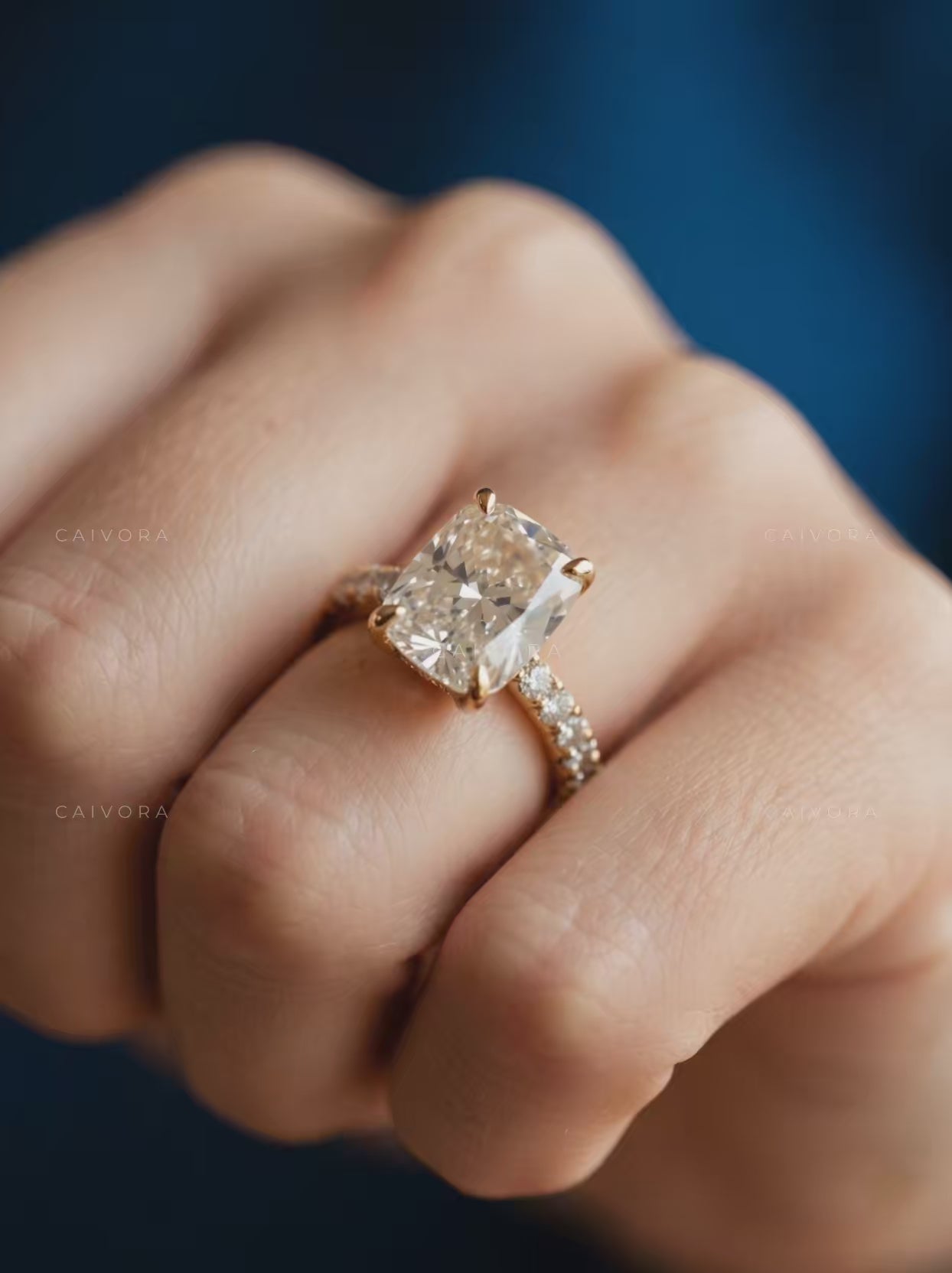 Cushion Cut Cathedral Pave Engagement Ring