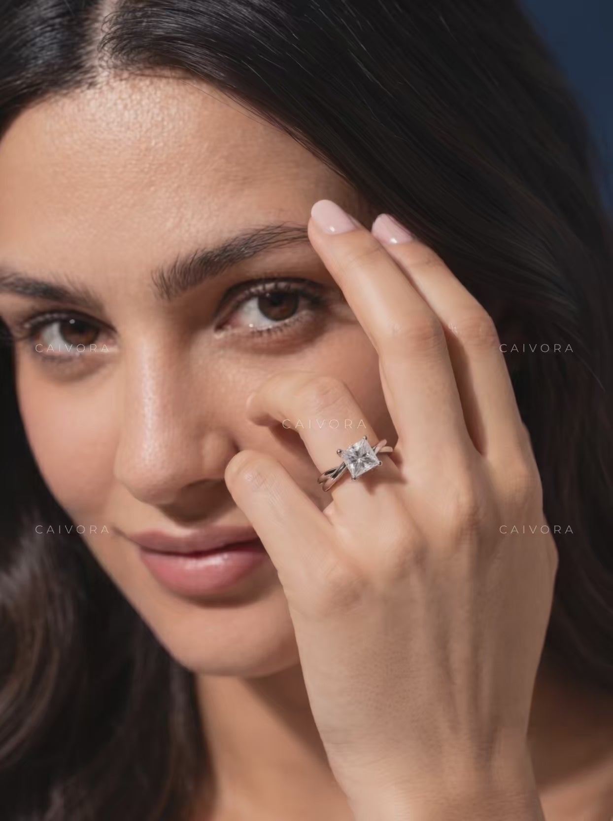 Art Deco Aura Kosina Engagement Ring Showcasing an  Princess Cut Diamond