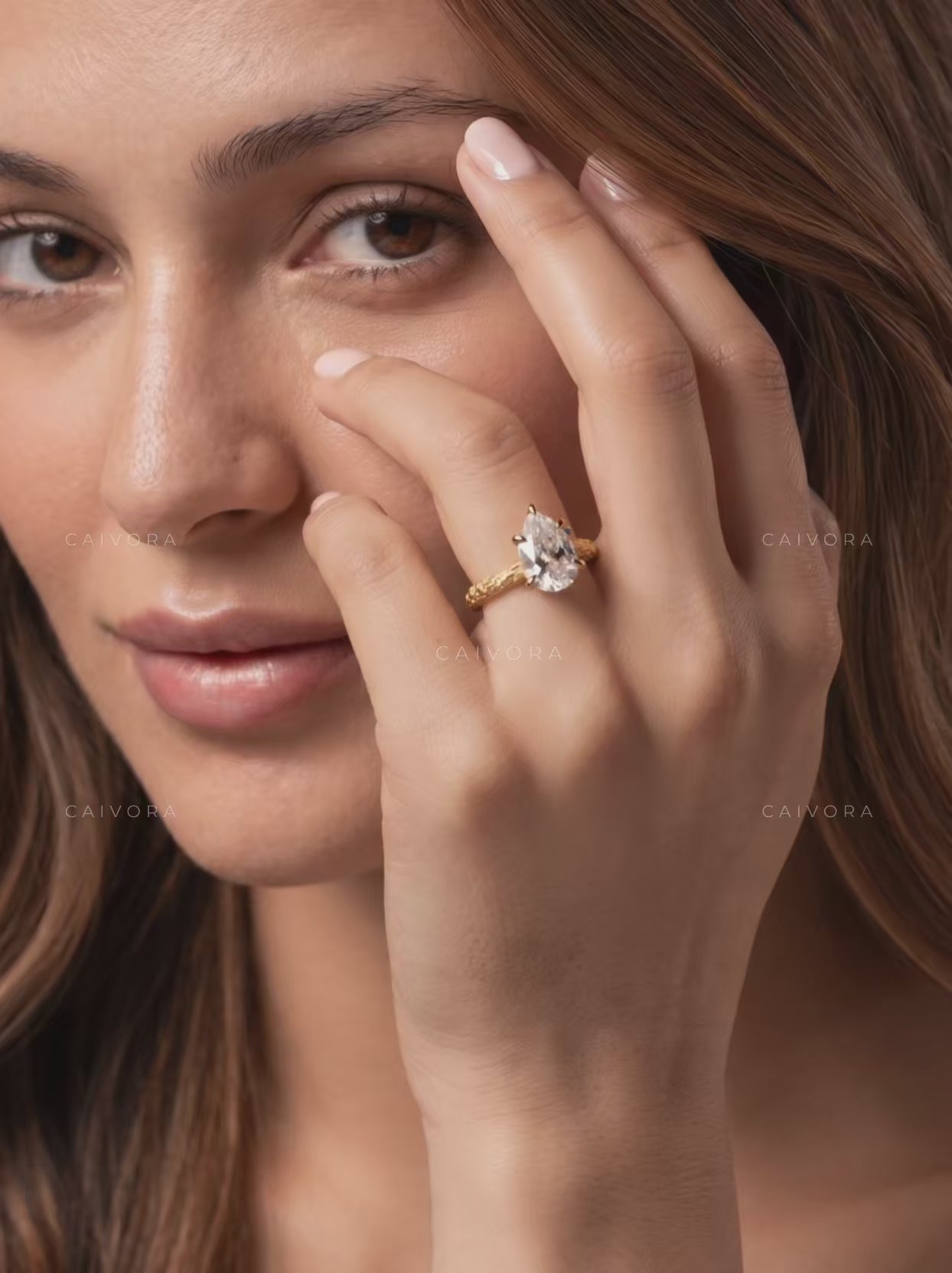 Pear Cut Vintage Floral Engraved Solitaire Engagement Ring