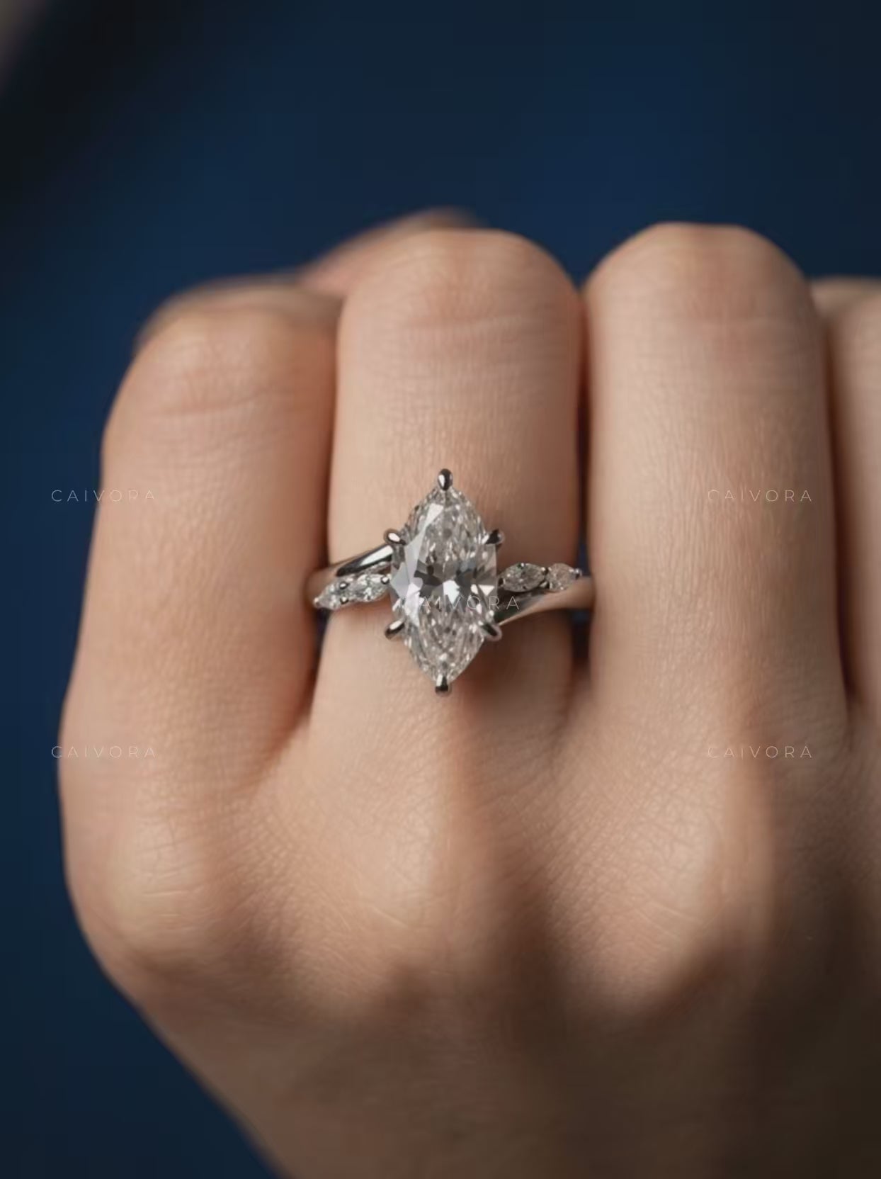 Marquise Cut Diamond Twist Band Engagement Ring