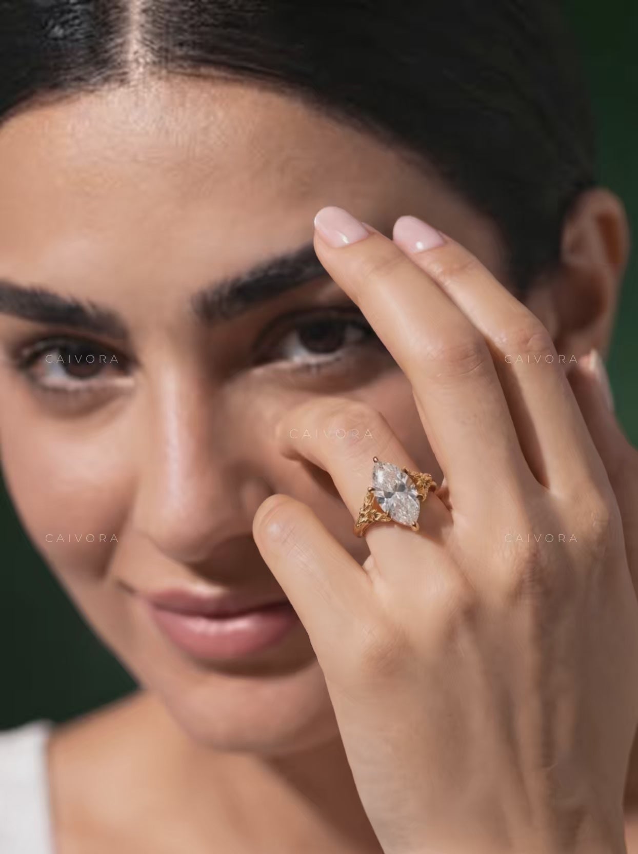 Elara Contour Engagement Ring with Marquise Diamond