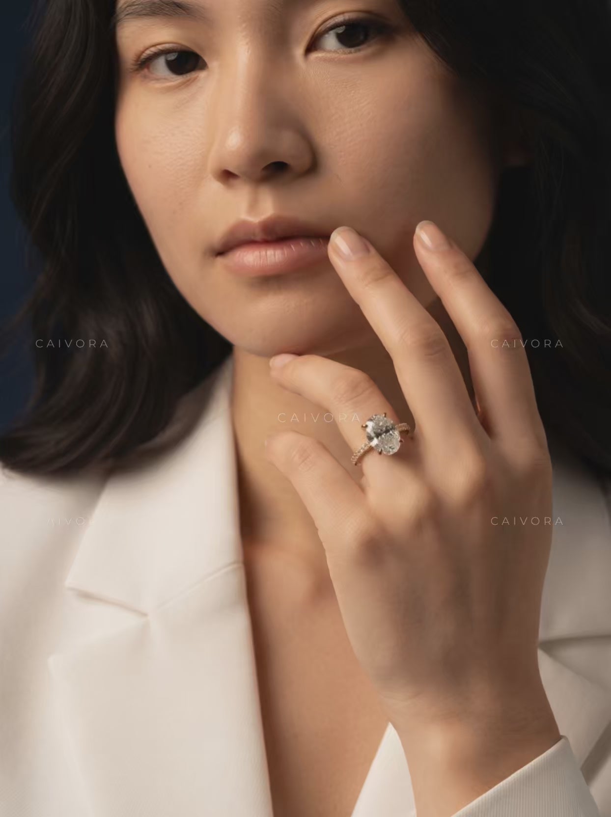 Portuguese cut Diamond Engagement Ring with Delicate Pave Band