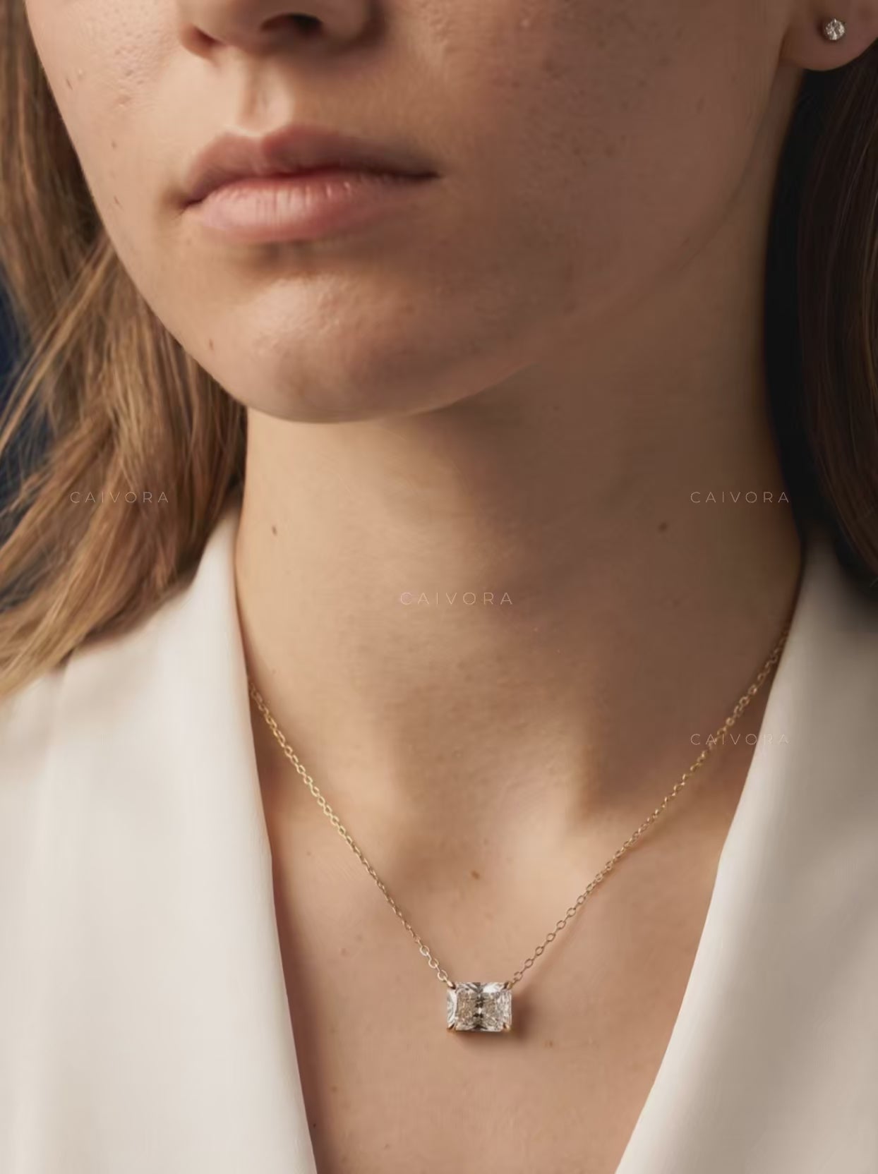 Radiant Cut East-West Lab-Grown Diamond Solitaire Pendant Necklace