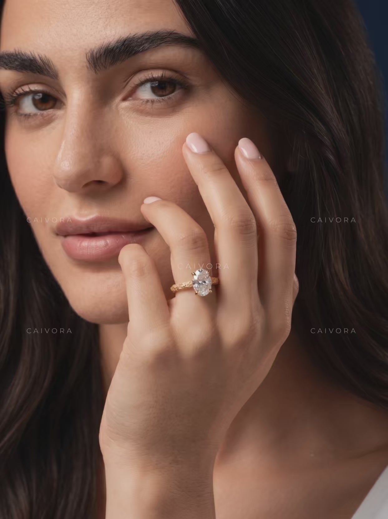 Oval Cut Hand Engraved Floral Solitaire Engagement Ring