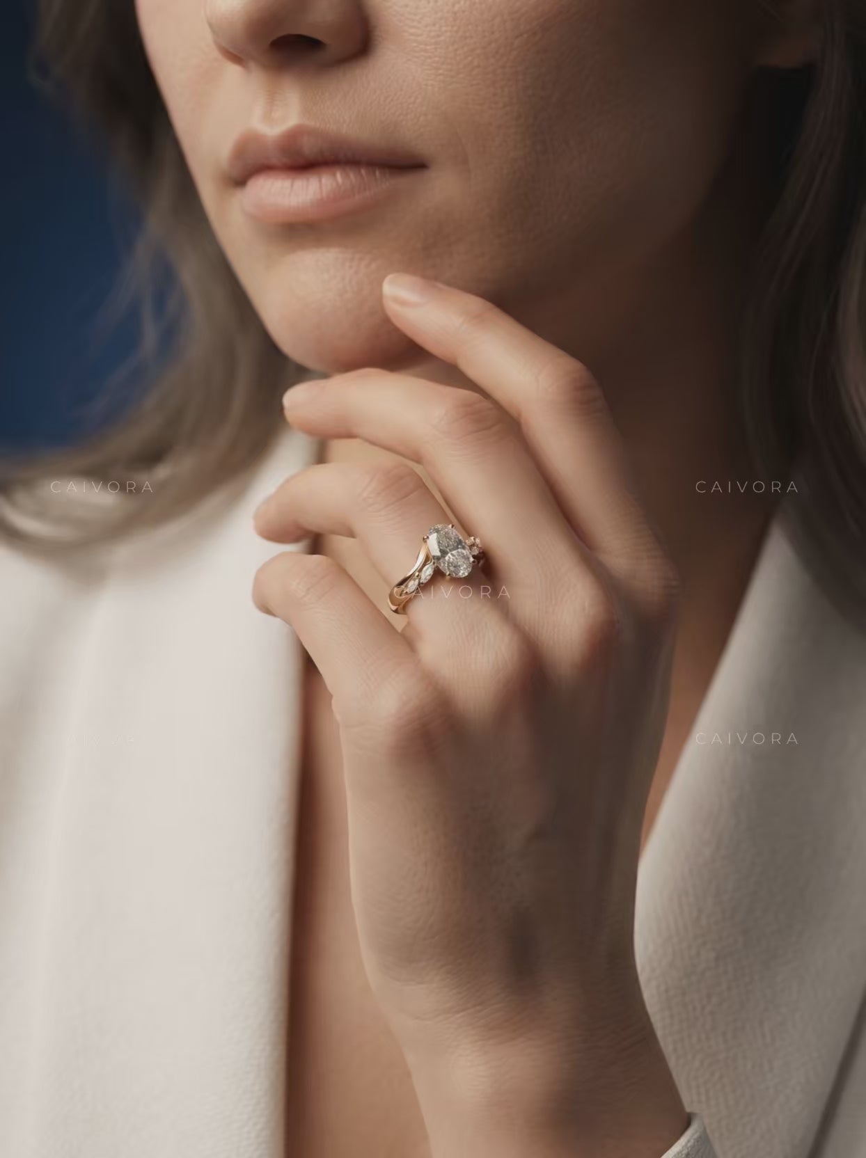 Oval Cut Diamond Twist Hidden Halo Engagement Ring