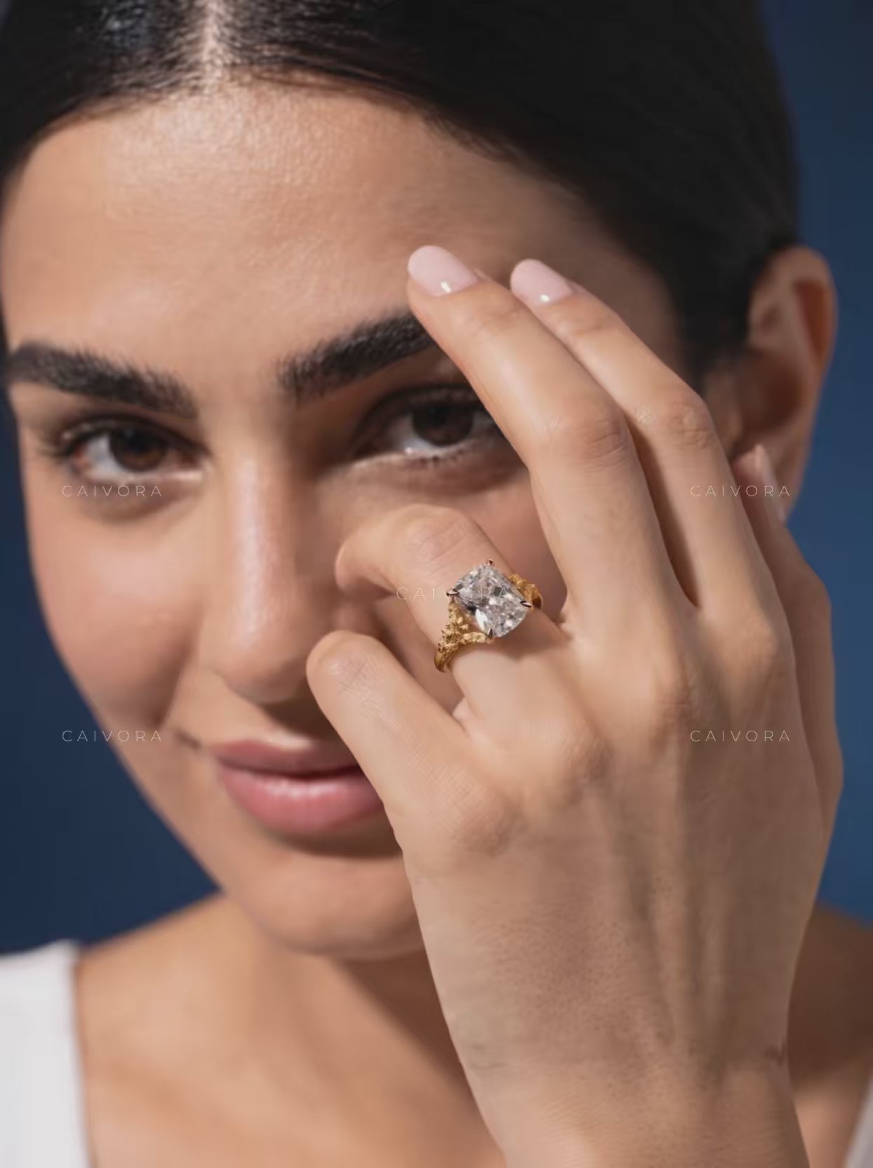 Valleria Sculpted Engagement Ring with an Elongated Cushion Diamond