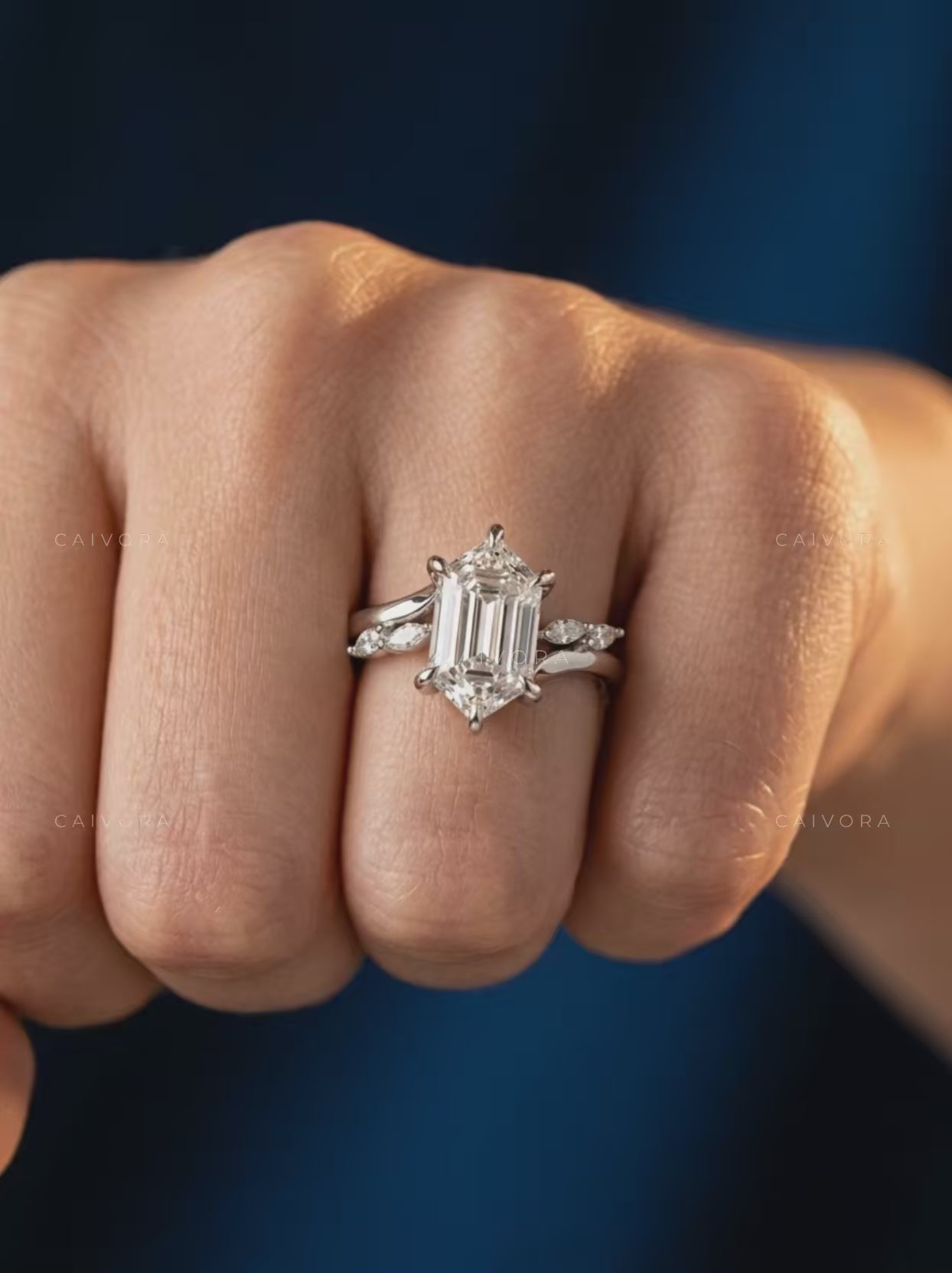 Twisted Band Engagement Ring with a Distinctive Hexagon Cut Diamond