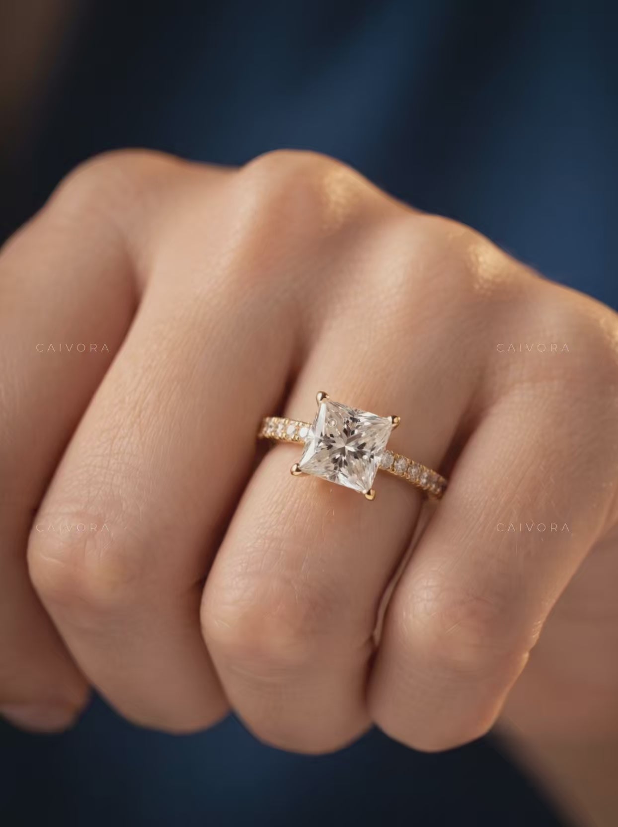 Asscher Cut Diamond Bridal Ring with Pave Sidestones