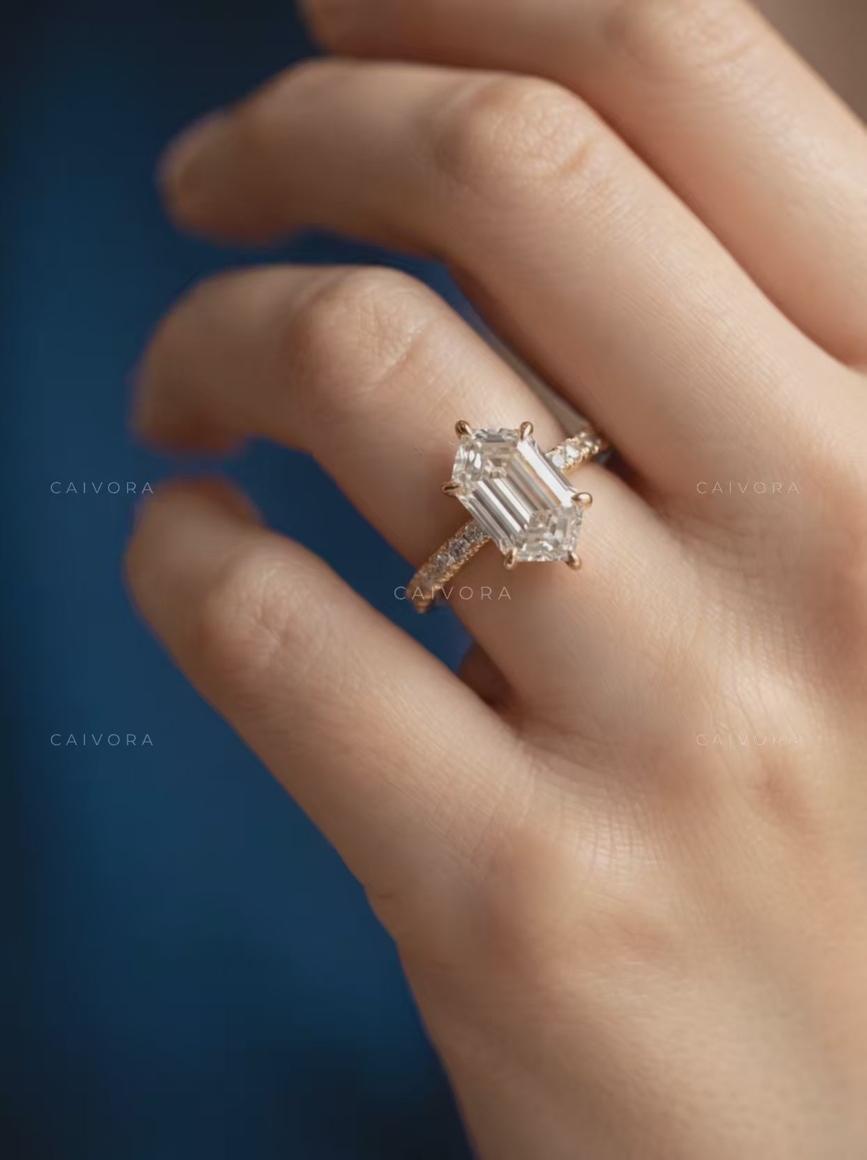 Hexagon Cut Diamond Ring with Modern Pave Setting