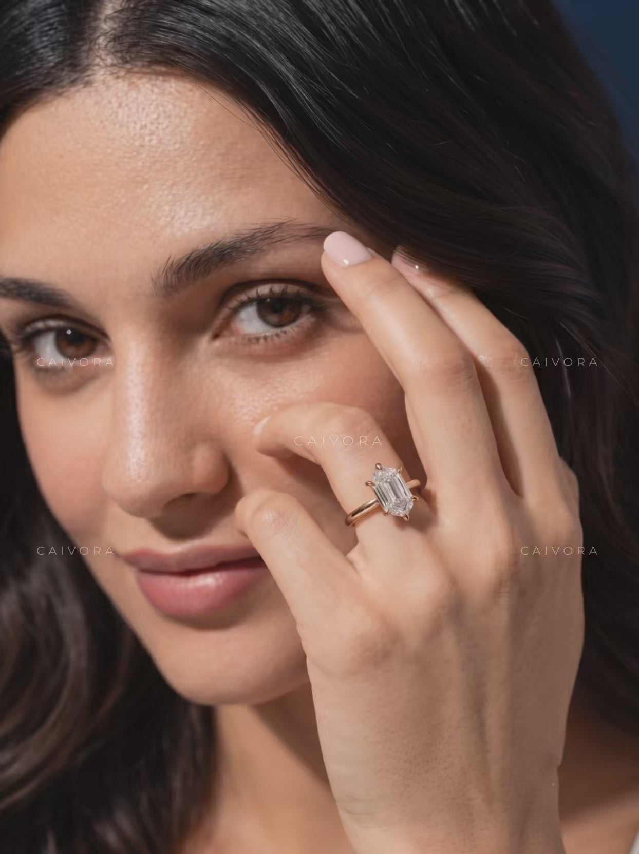 Architectural Tapered Cathedral Engagement Ring Featuring a Hexagon Cut Center