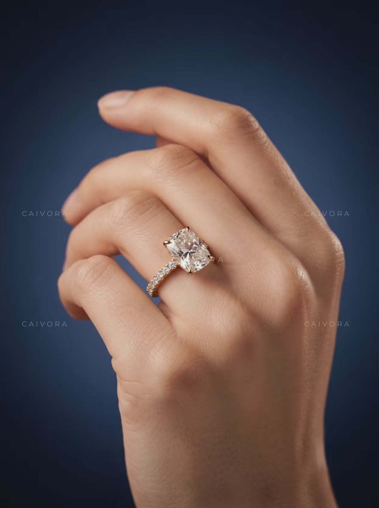 Cushion Cut Diamond Engagement Ring with Hidden Halo