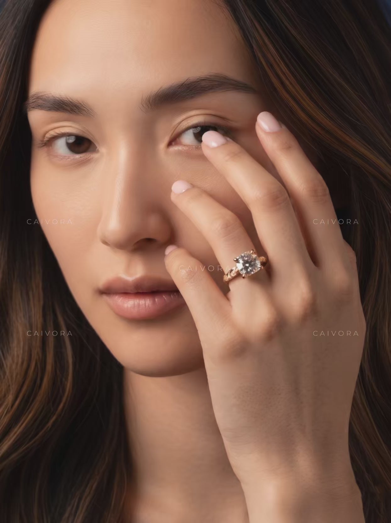 Cushion Cut Floral Motif Solitaire Engagement Ring