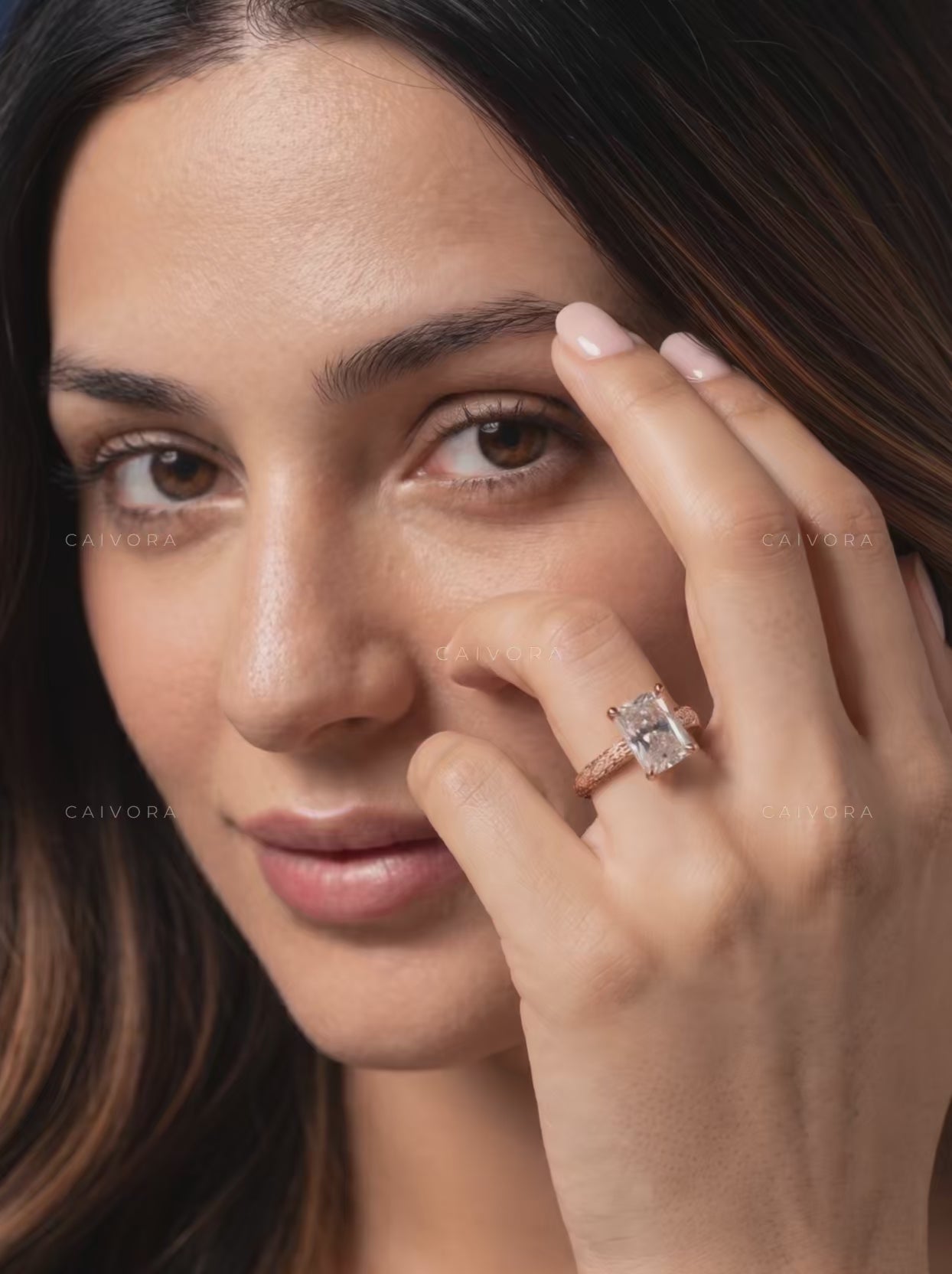 Radiant Cut Engraved Floral Solitaire Engagement Ring