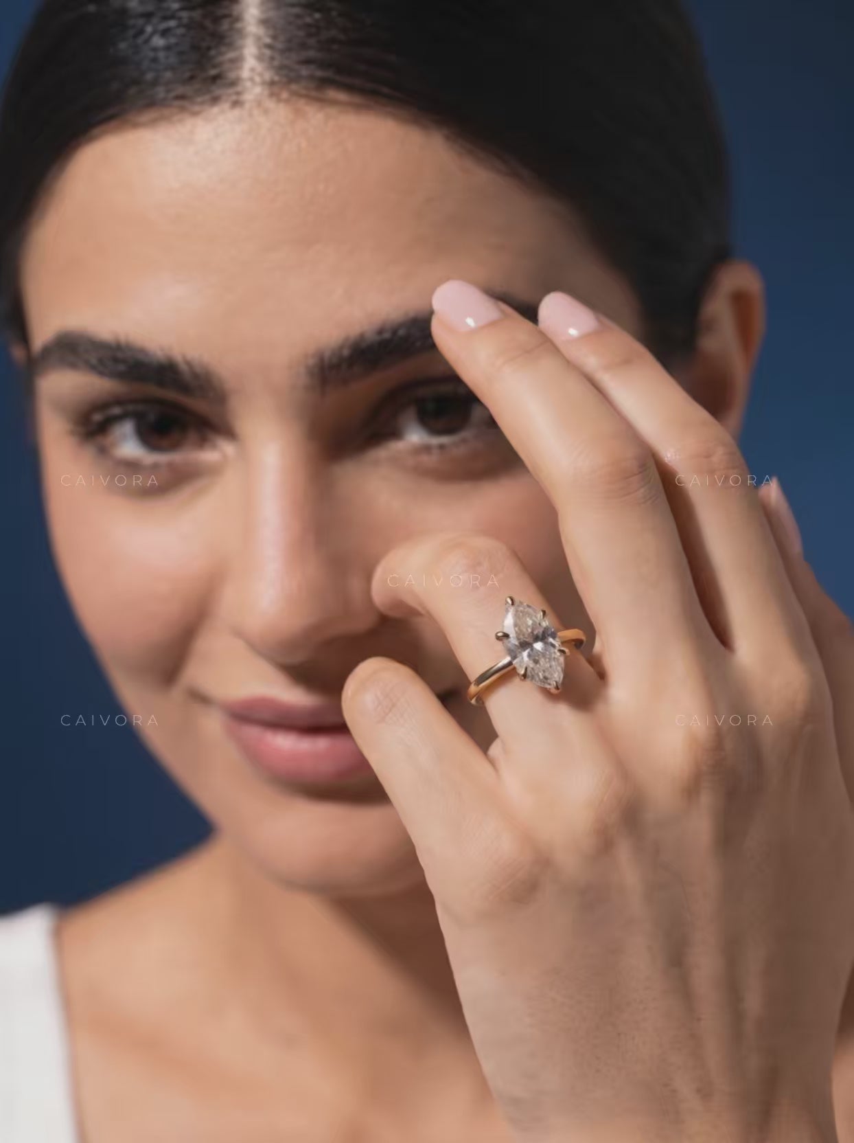 Moval Cut Hidden Halo Pavé Tulip Engagement Ring