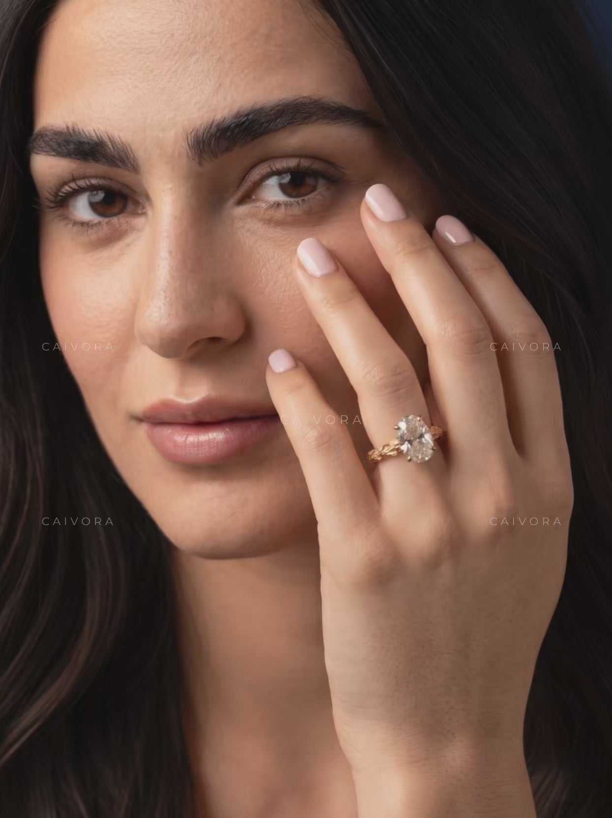 Moval Cut Artisanal Floral Solitaire Engagement Ring